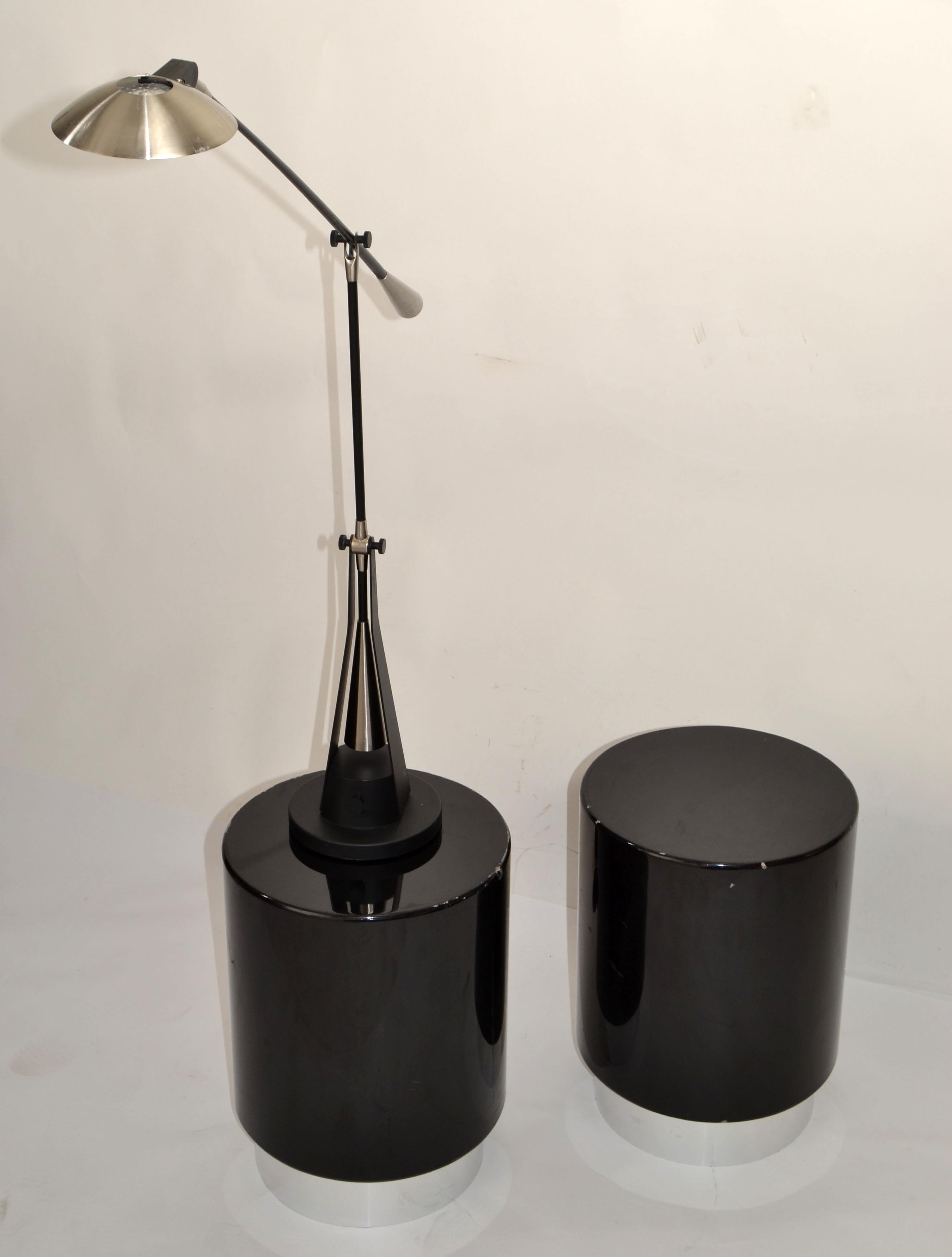 Set of 2 Drum Drink Tables Black Gloss Lacquer & Chrome Base Mid-Century Modern For Sale 11