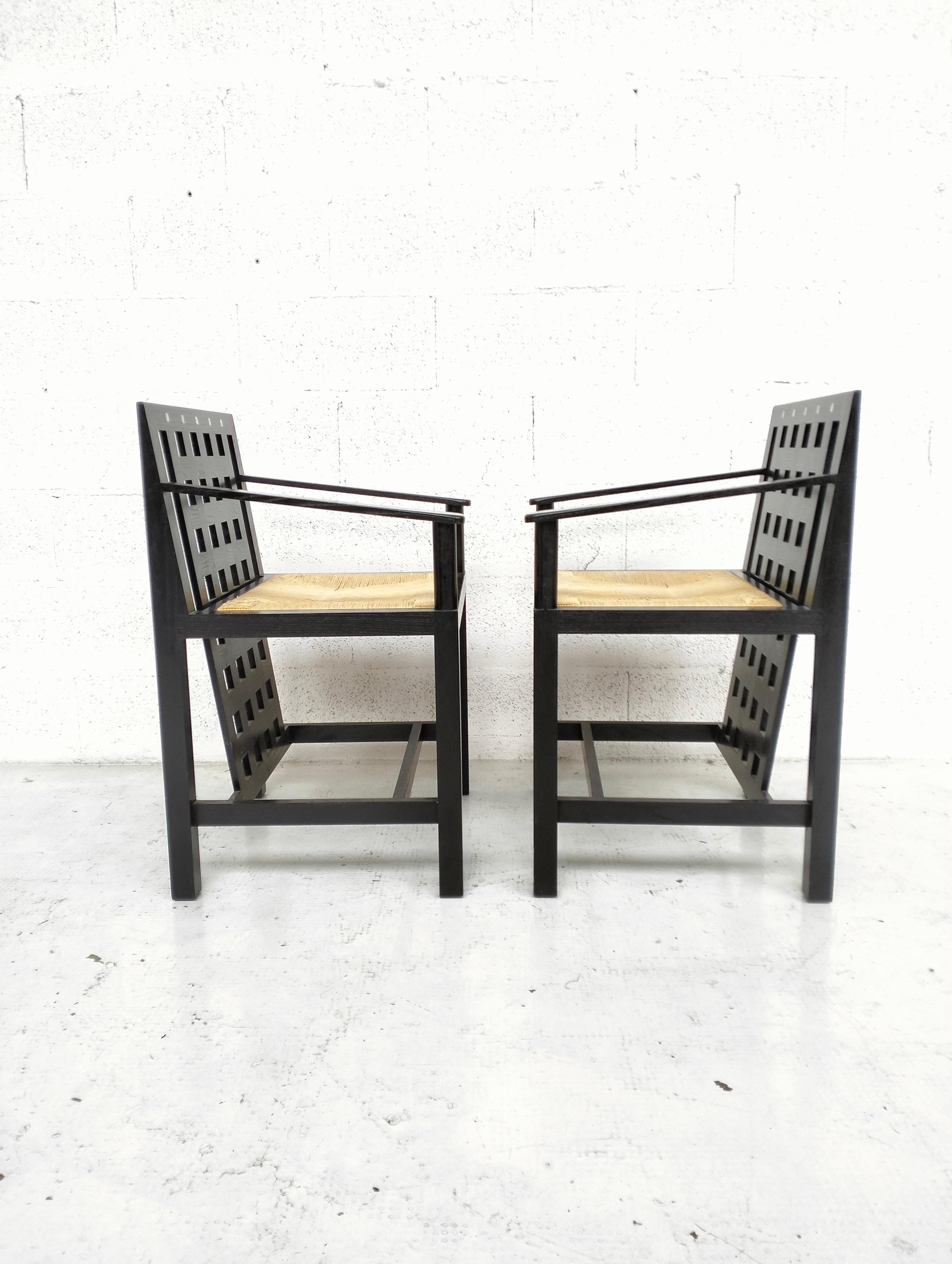 Mid-Century Modern Set of 2 “DS3” chairs by Charles Rennie Mackintosh for Cassina - 70s