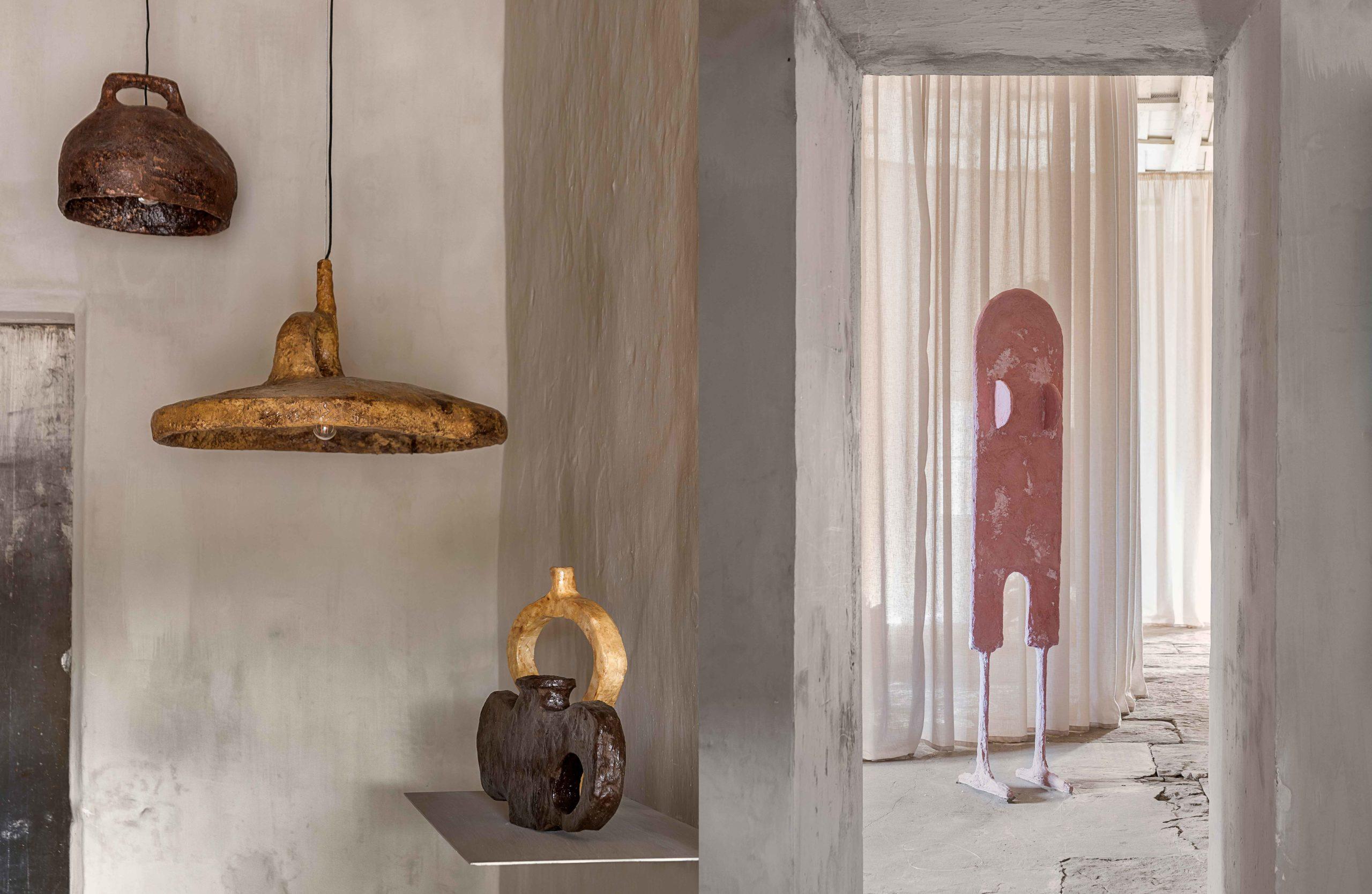 Set of 2 Contemporary Rough Form, Ceramic Ceiling Lamps by Willem Van Hooff For Sale 5
