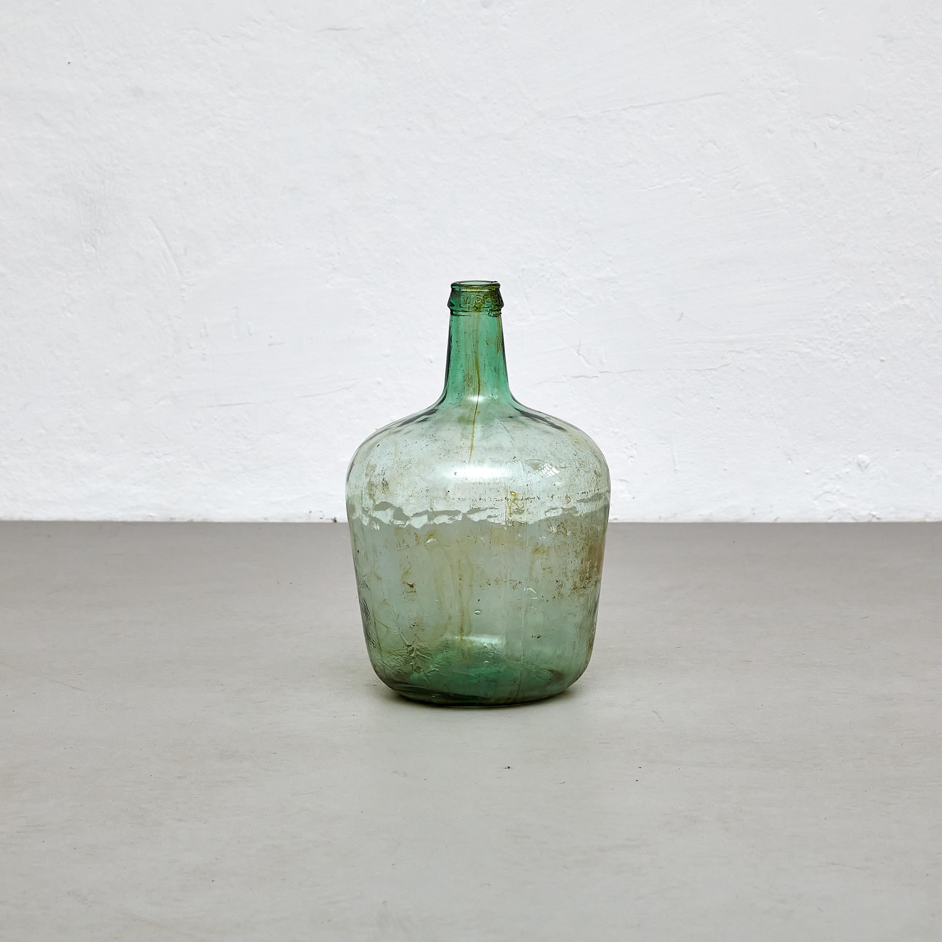 Set of 2 Early 20th Centry Spanish Glass Bottle Vase, circa 1940 4