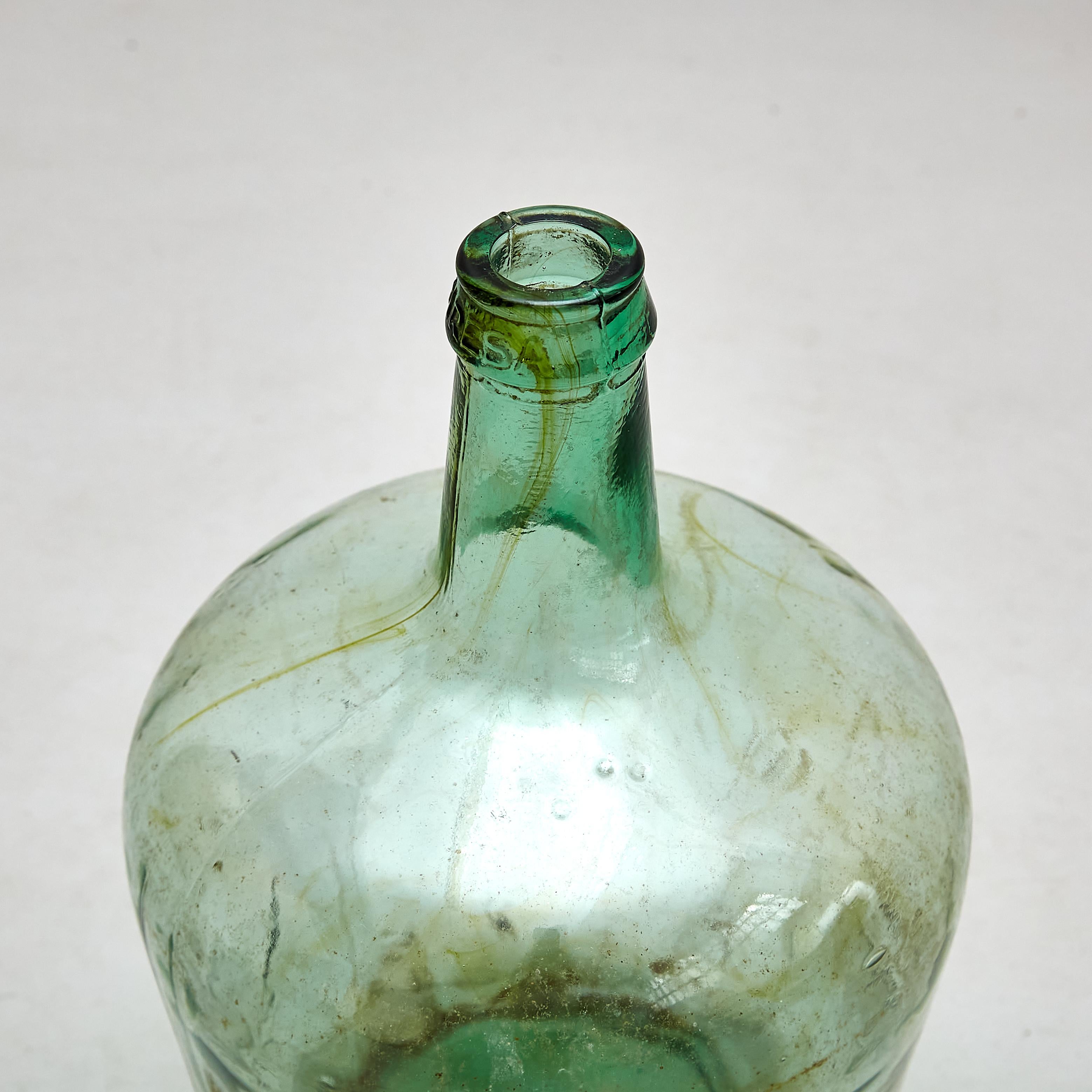 Set of 2 Early 20th Centry Spanish Glass Bottle Vase, circa 1940 12