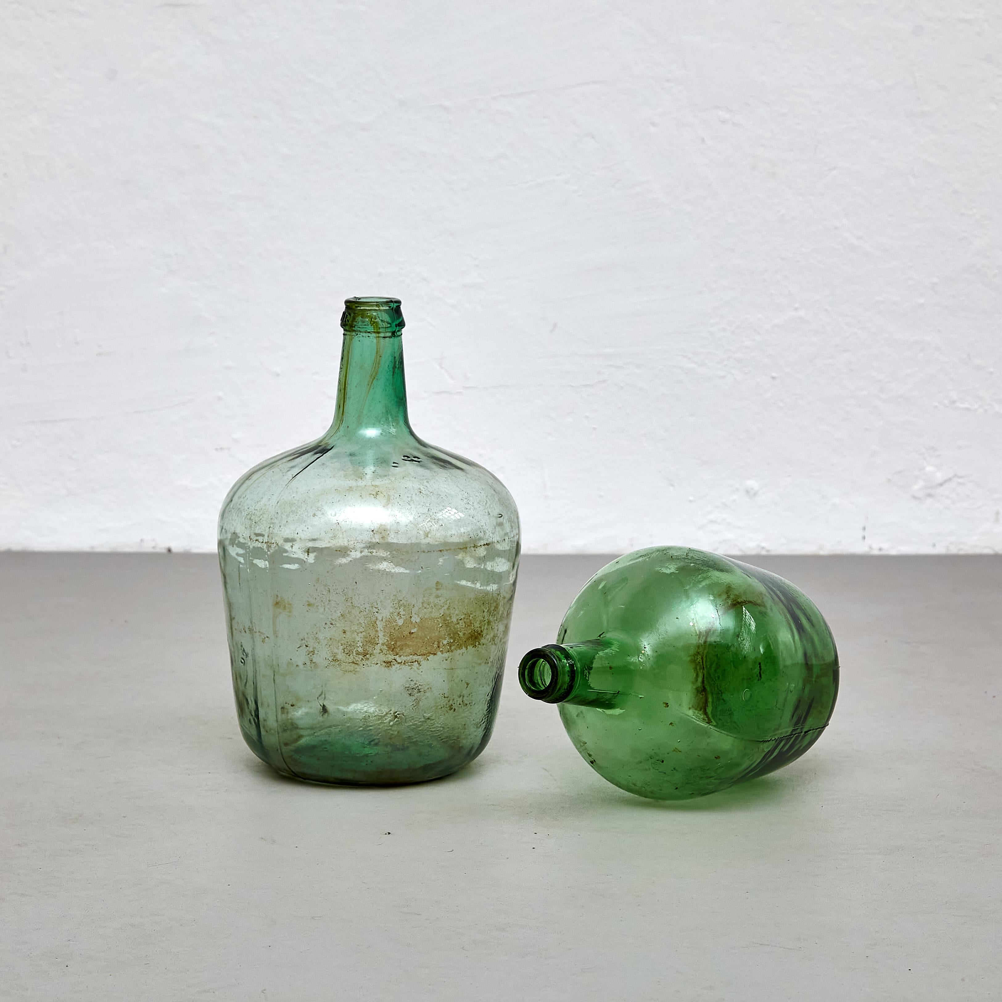 Set of 2 Early 20th Centry Spanish Glass Bottle Vase, circa 1940 13