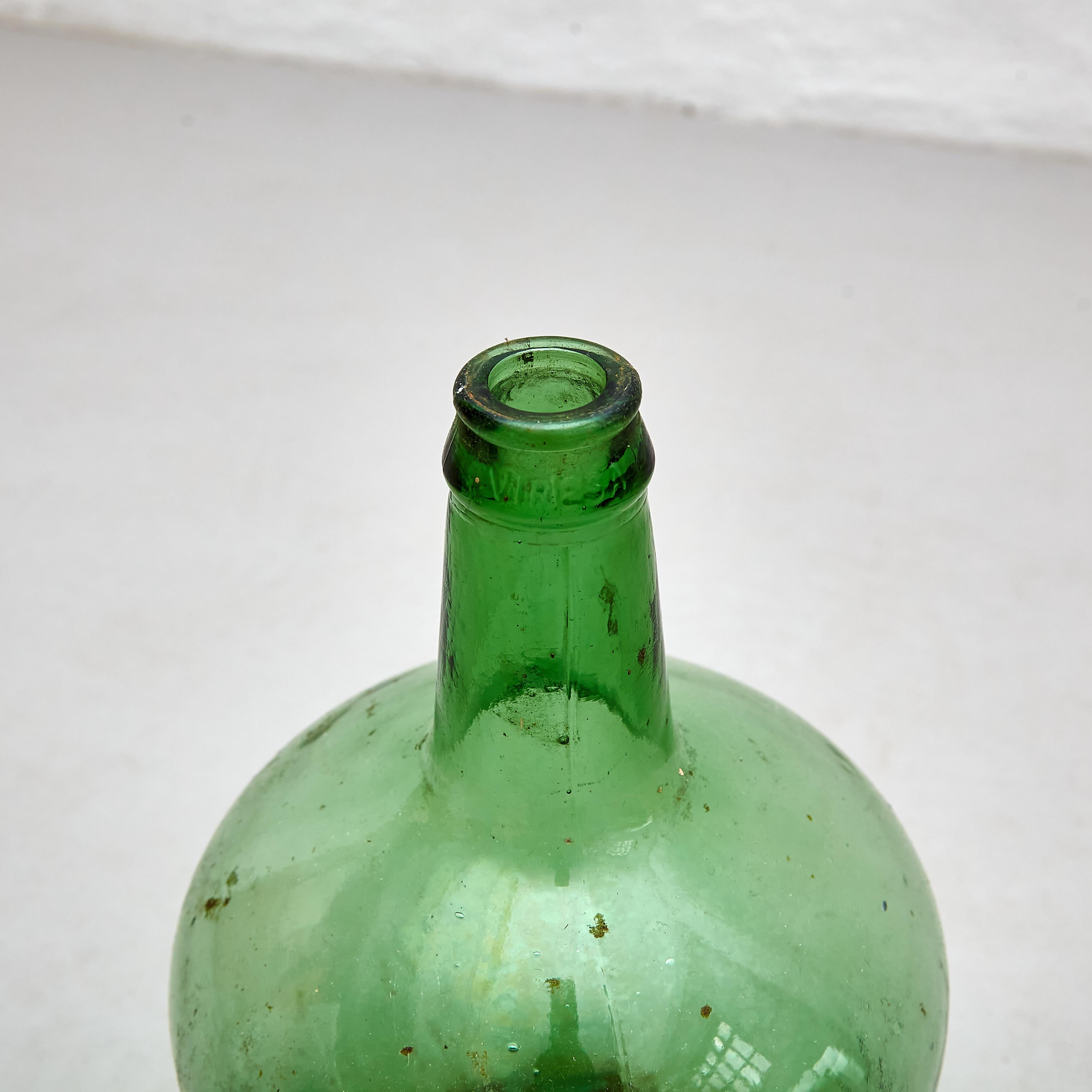 Set of 2 Early 20th Centry Spanish Glass Bottle Vase, circa 1940 1