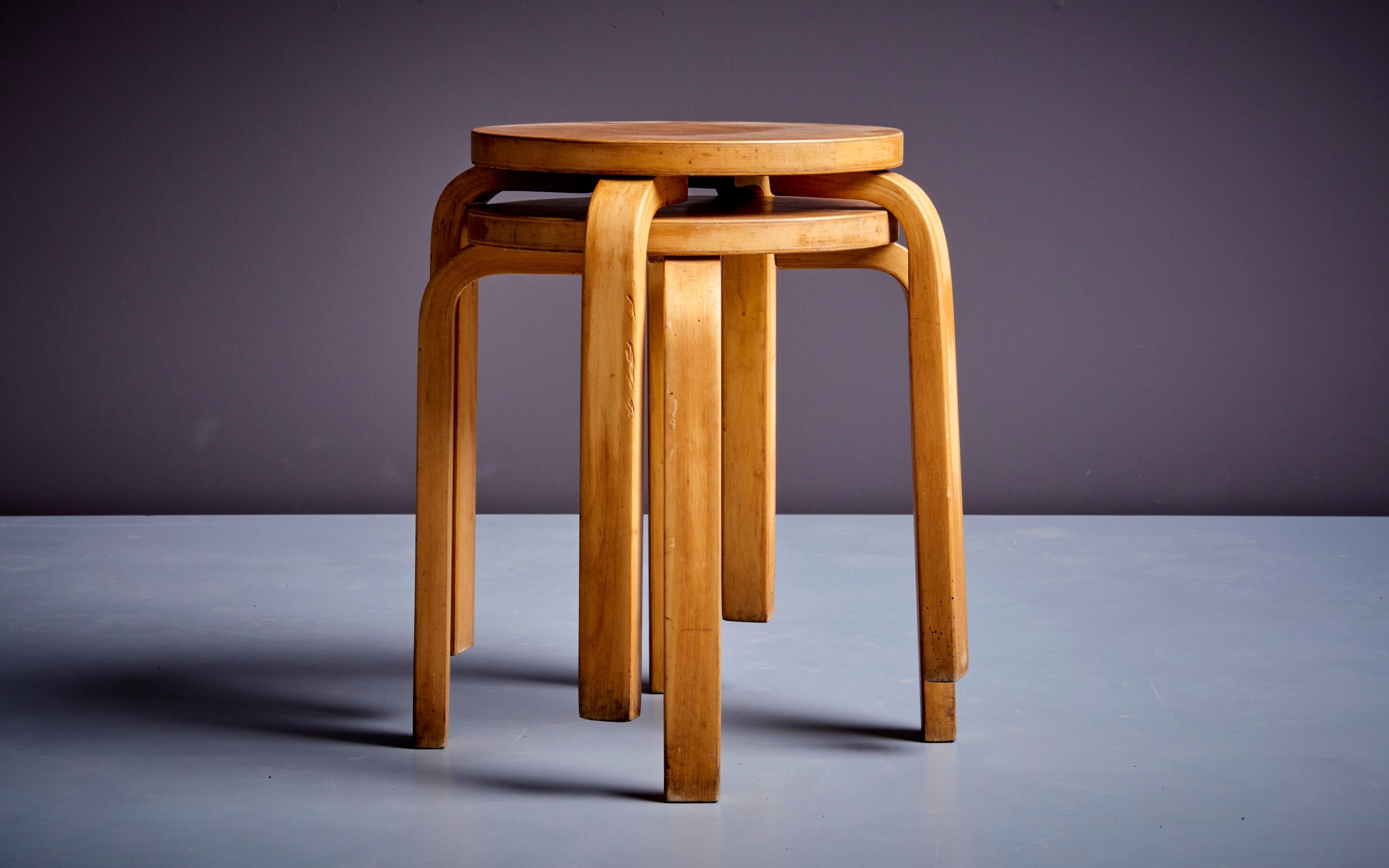 Finnish Set of 2 Early Alvar Aalto Stools, Finland, 1950's For Sale