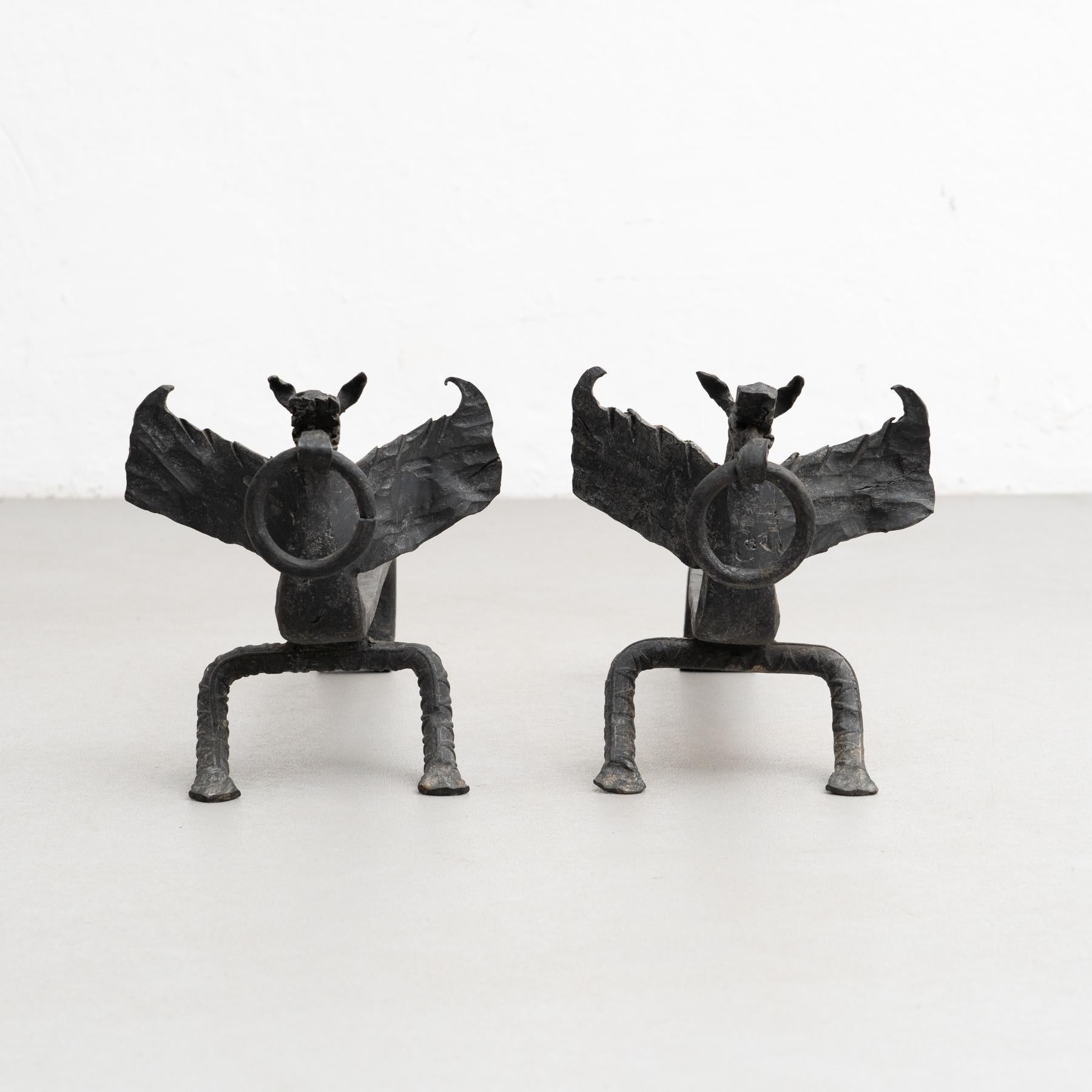 Set of 2 Early XX Century Metal Dragon Shaped Fireplace Holders For Sale 6