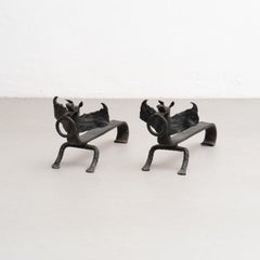 Set von 2 Drachenförmigen Kaminhaltern aus Metall aus dem frühen XX. Jahrhundert
