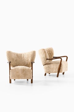 Set of 2 Easy Chairs in Beech and Sheepskin by Viggo Boesen, 1930s