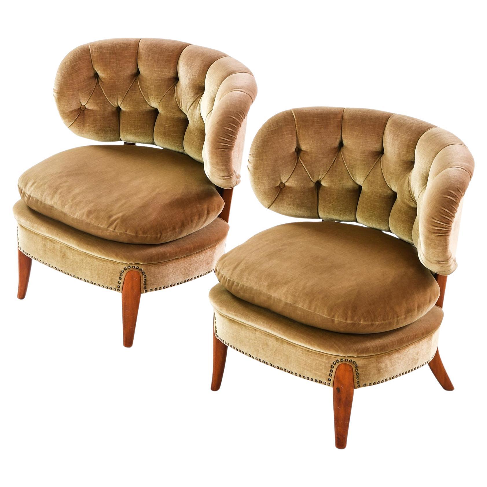 Set of 2 Easy Chairs in Beech and Velvet by Otto Schulz, 1936