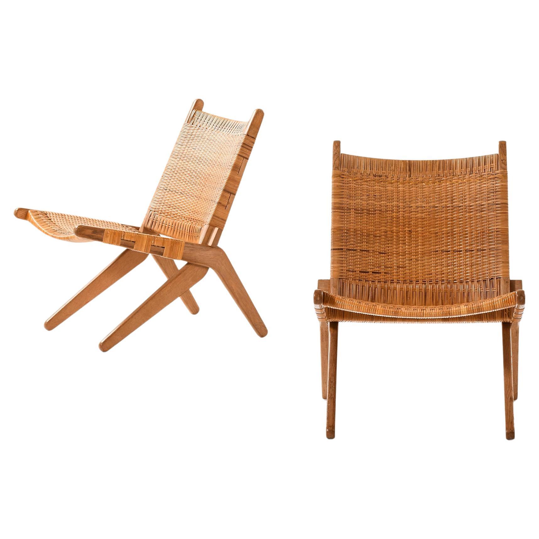 Set of 2 Easy Chairs in Cane and Oak by Preben Thorsen, 1957