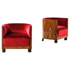 Set of 2 Easy Chairs in Fabric and Rosewood, 1930s