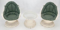 Set of 2 Egg Shape Fiberglass Spun Outdoor Lounge Chairs Woodard Coffee Table