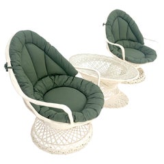 Set of 2 Egg Shape Fiberglass Spun Outdoor Lounge Chairs Woodard Coffee Table