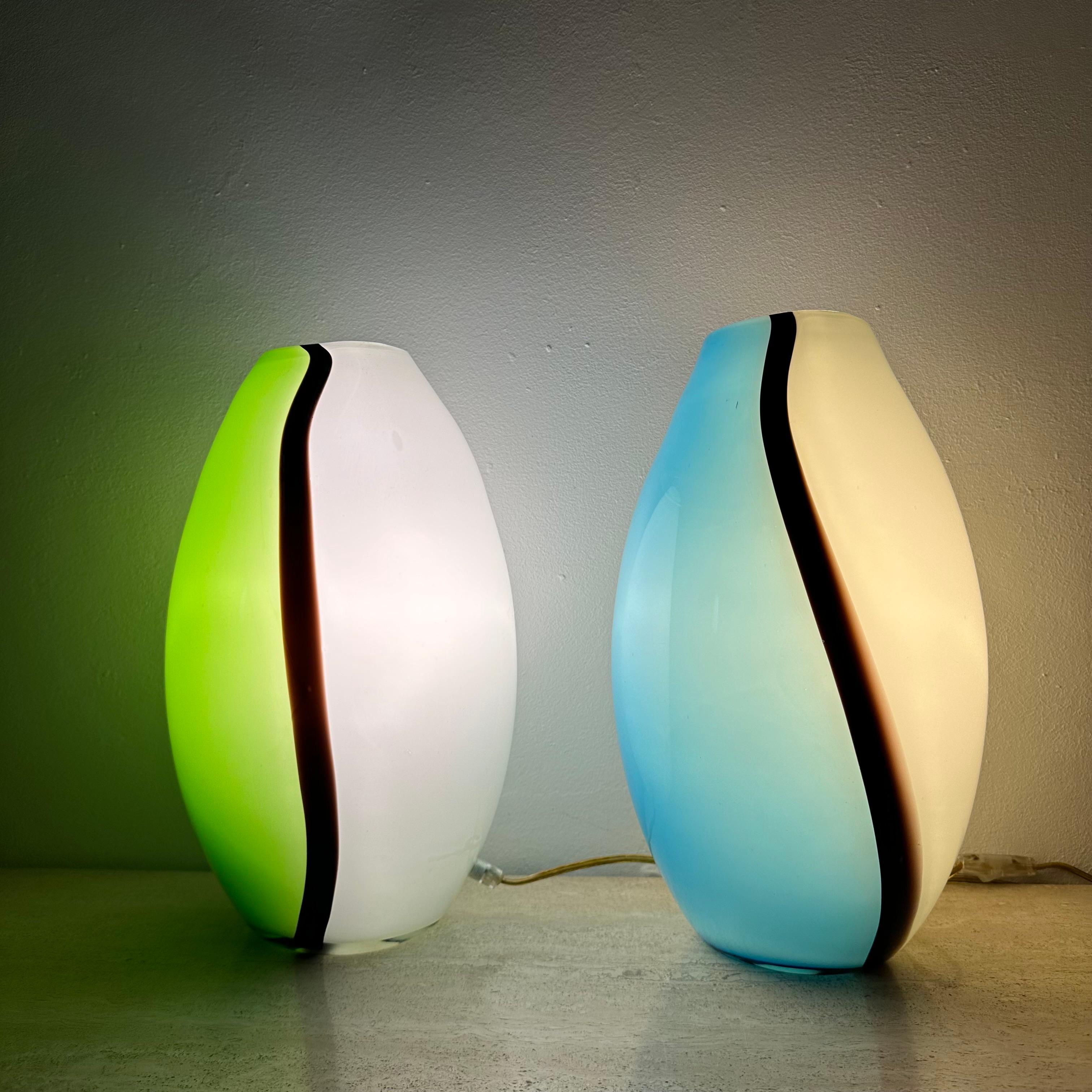 Set of 2 Eglo glass table lamps , 1990s

Dimensions: 37cm Height, 22cm Diameter
Period: 1990s
Material: Glass
Color: Blue , green