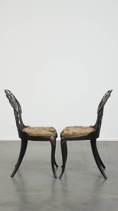 Set of 2 Elegant Antique 19th Century English Chinoiserie Mother of Pearl Chairs