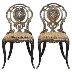 Set of 2 Elegant Antique 19th Century English Chinoiserie Mother of Pearl Chairs