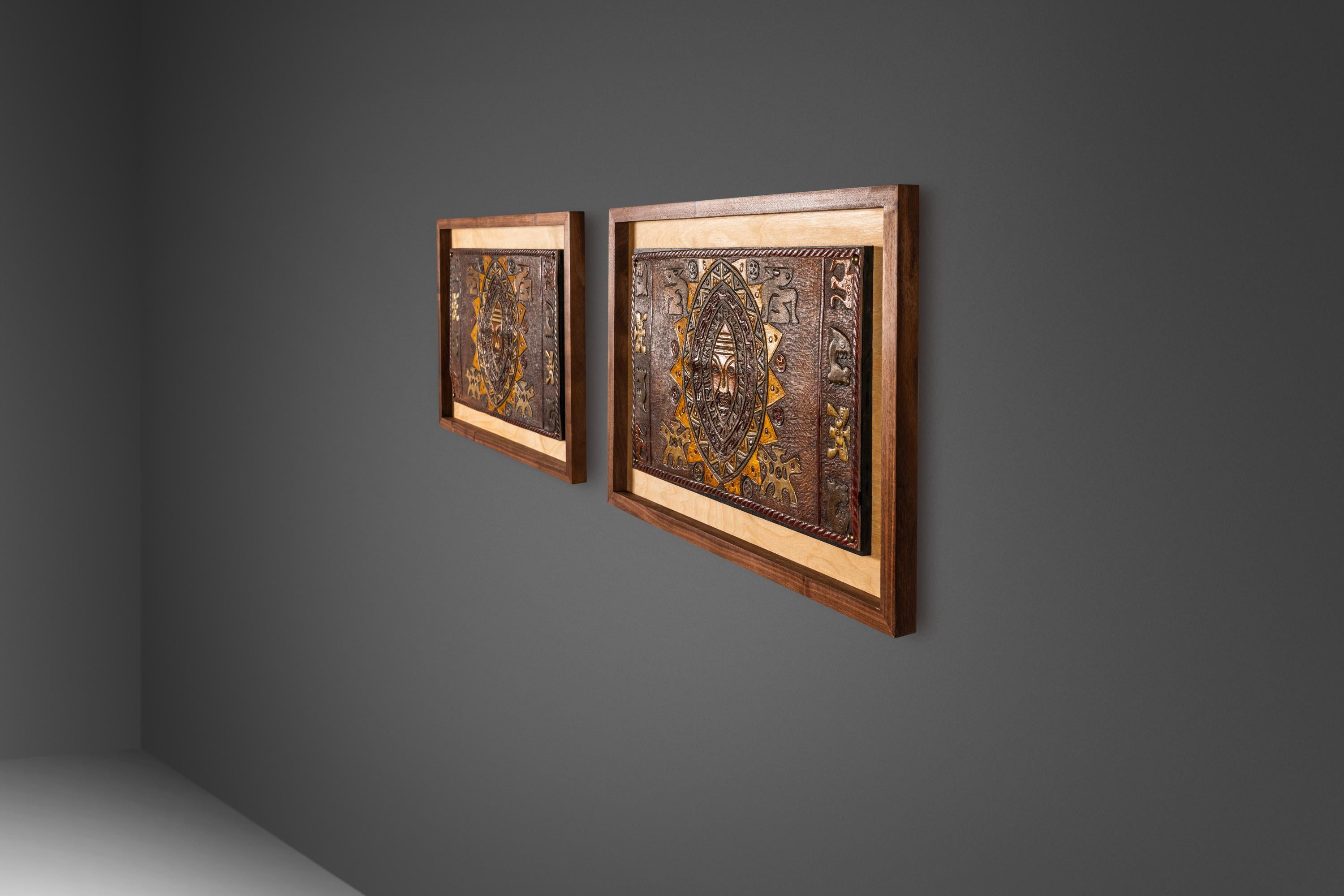 Set of 2 Embossed Leather Pre-Columbian Art by Angel Pazmino, Ecuador, c. 1960s For Sale 8