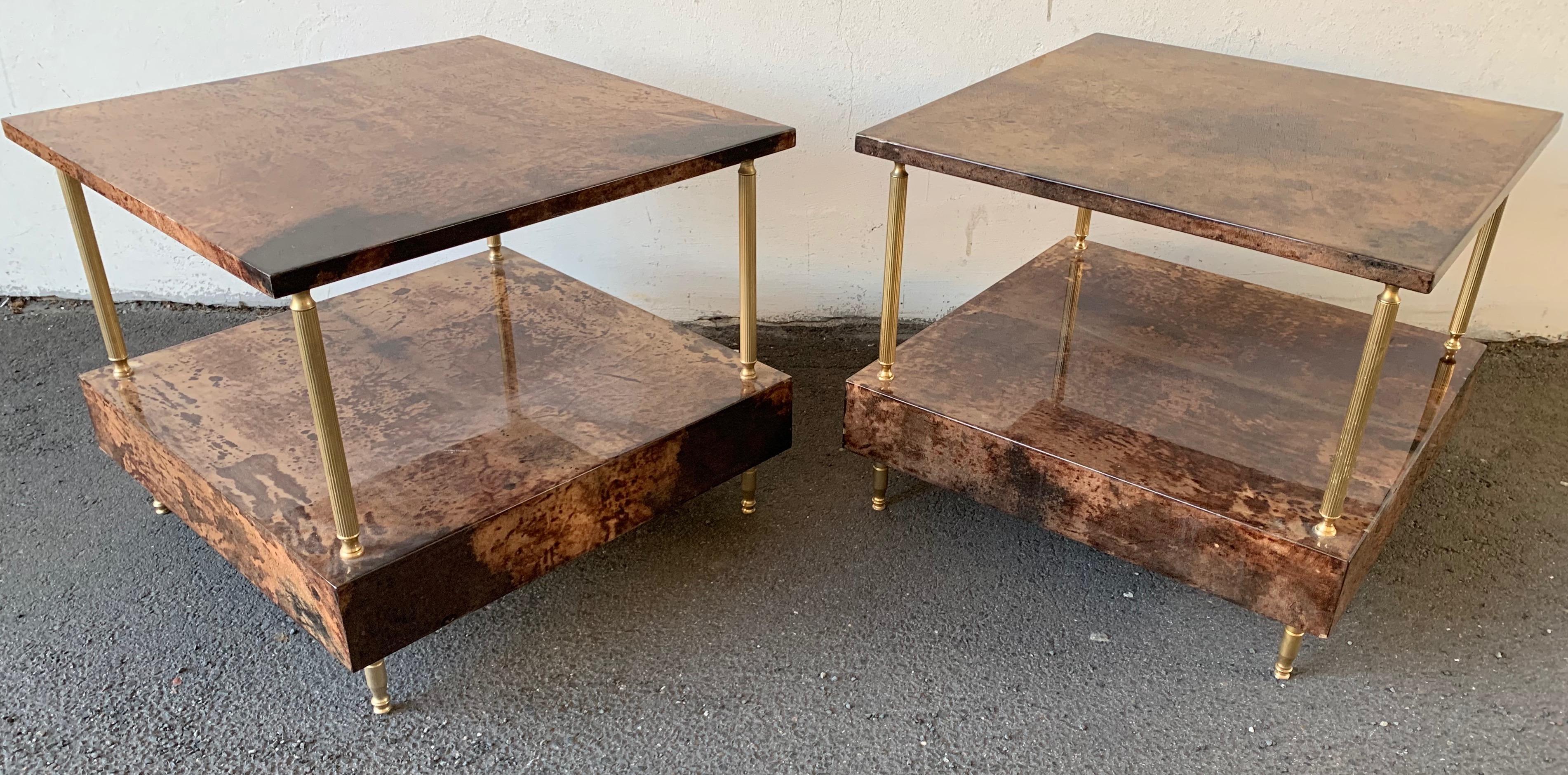 Hollywood Regency Set of 2 End or Coffee Tables by Aldo Tura For Sale
