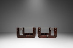 Set of 2 End Tables w/ Smoked Glass Tops by Percival Lafer, Brazil, c. 1970s