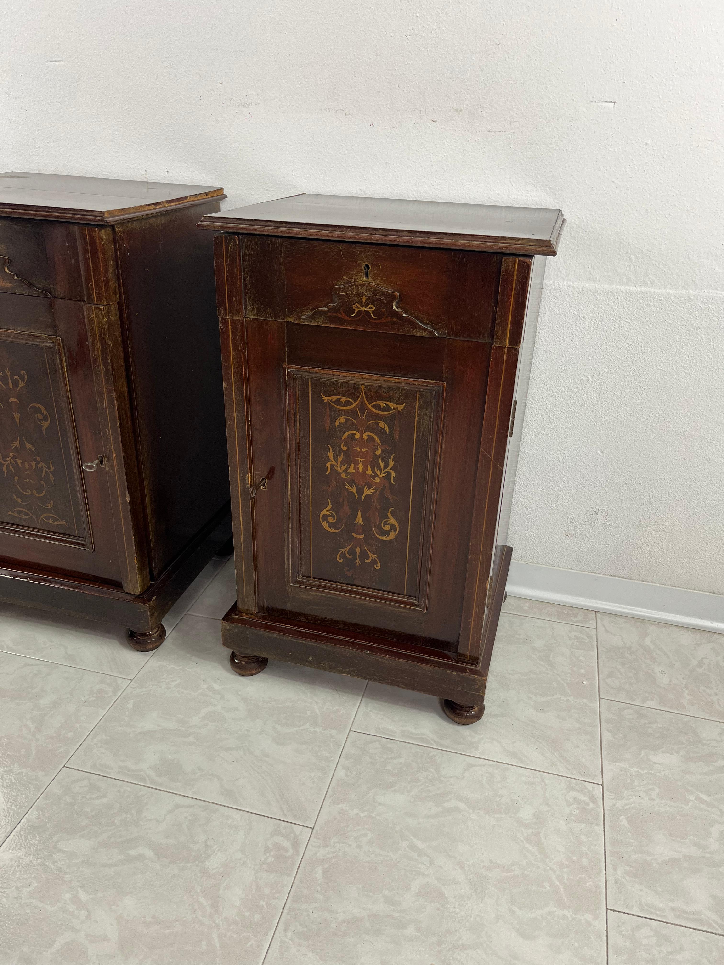 Set Of 2 English Edwardian Bedside Tables With Inlays, 1930s For Sale 4