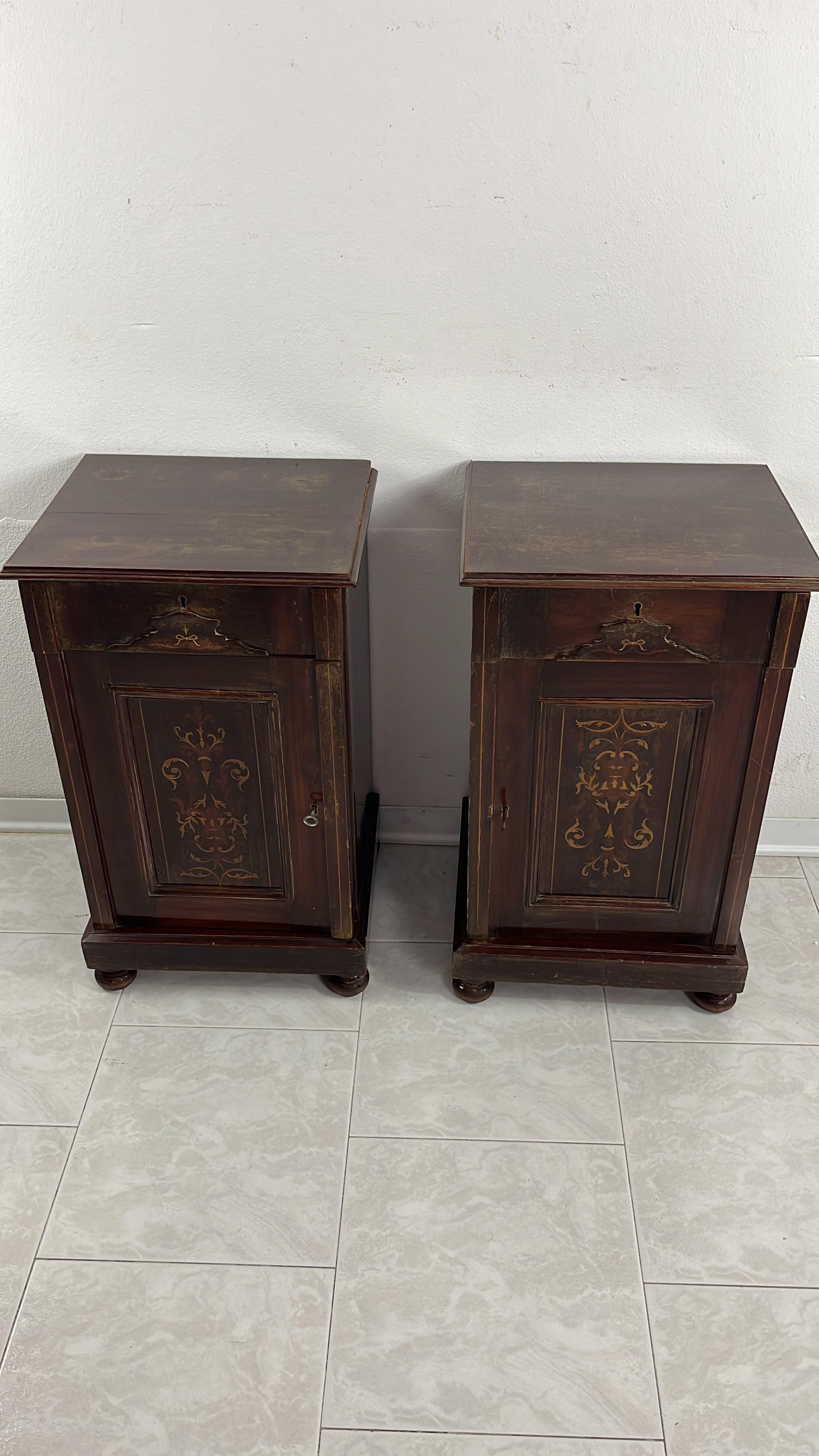 Set Of 2 English Edwardian Bedside Tables With Inlays, 1930s For Sale 5