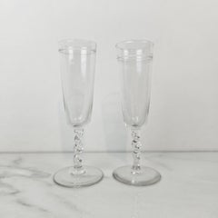 Set of 2 Engraved Antique Twisted Stem Champagne Flutes, circa 1910
