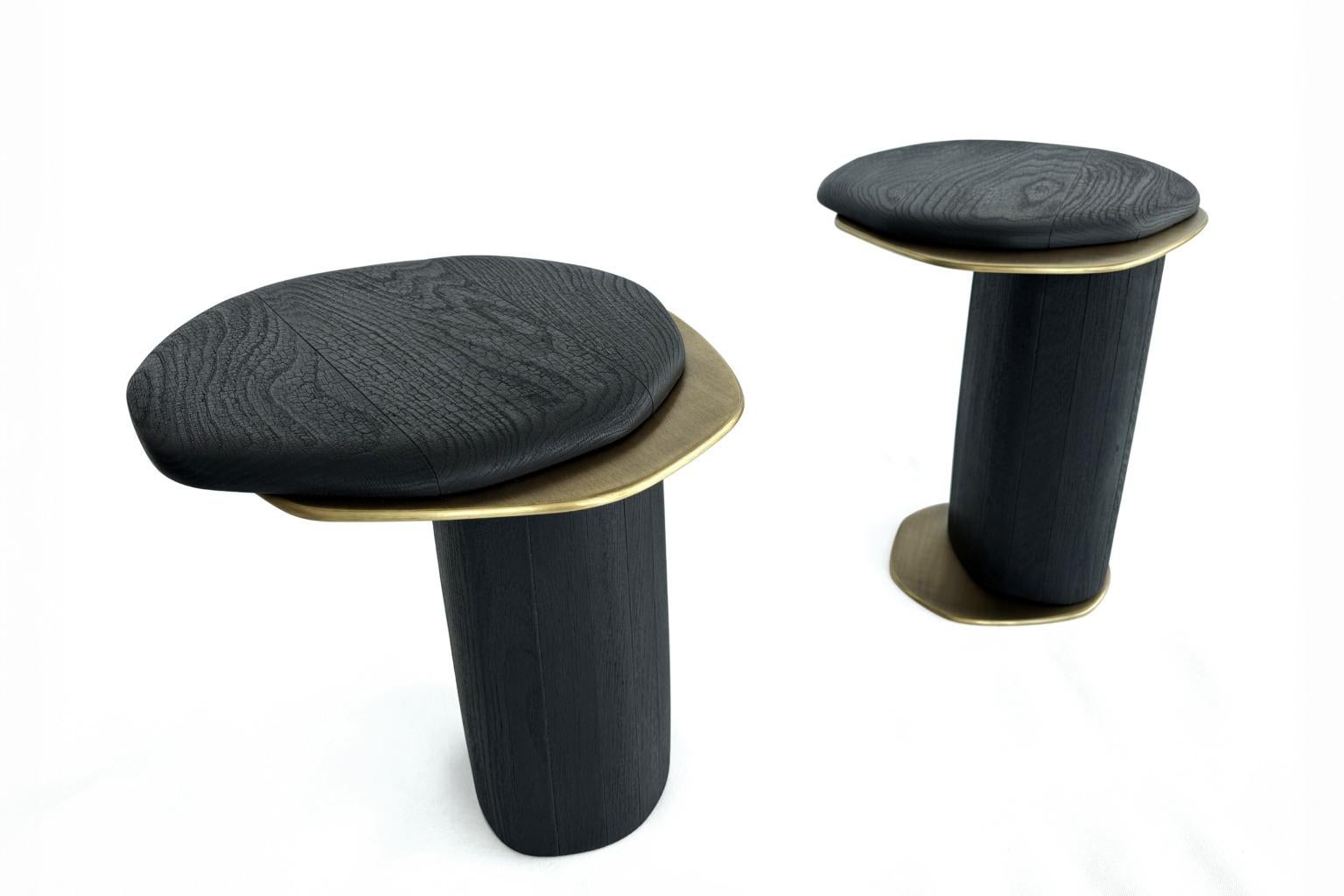 Set di 2 tavolini Epicure XIII Shou Sugi Ban in Oak e ottone di Grzegorz Majka In condizioni Nuovo in vendita a Geneve, CH