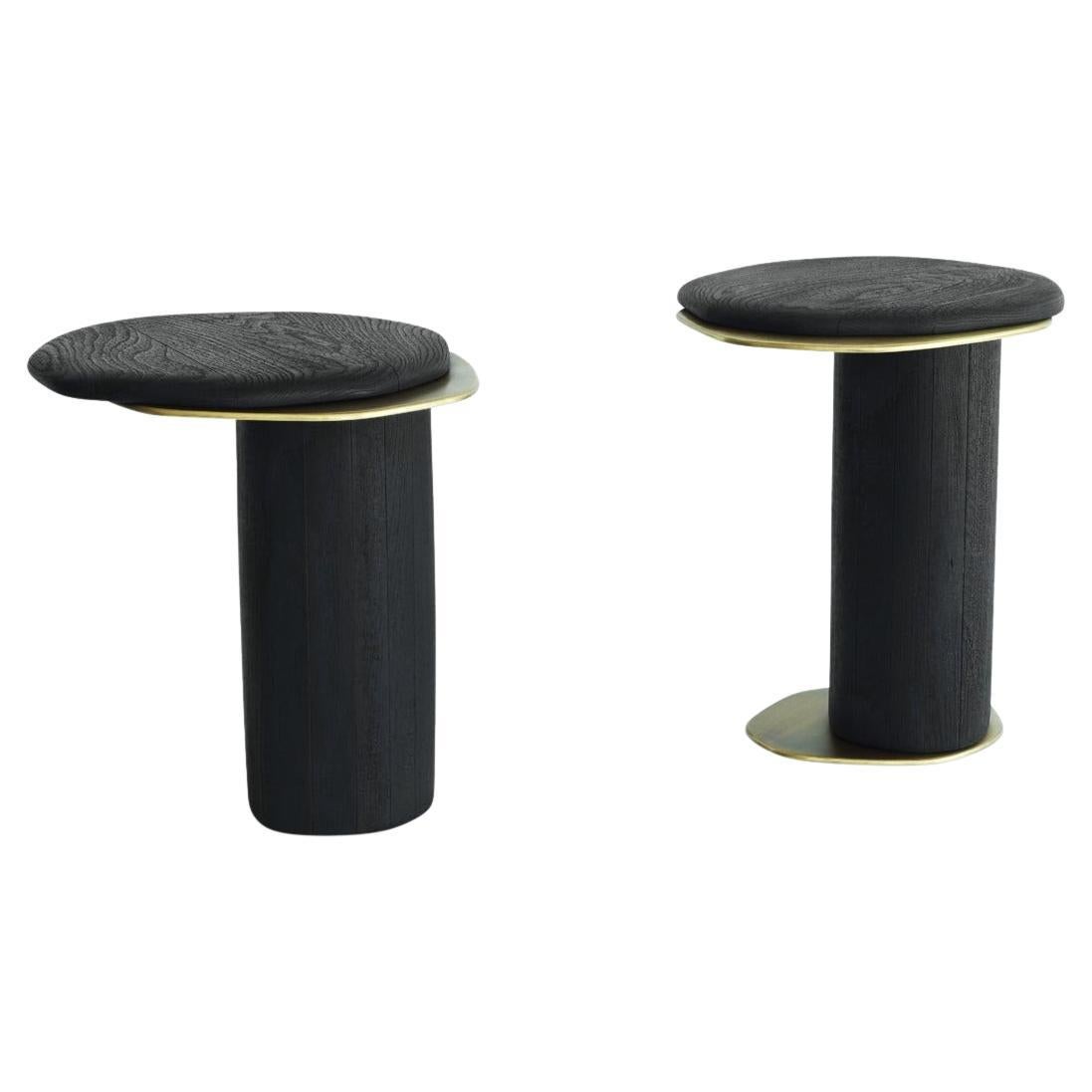 Set di 2 tavolini Epicure XIII Shou Sugi Ban in Oak e ottone di Grzegorz Majka in vendita