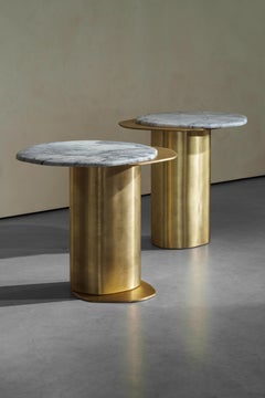 Set Of 2 Epicure XIII White Marble & Antique Brass Side Tables by Grzegorz Majka