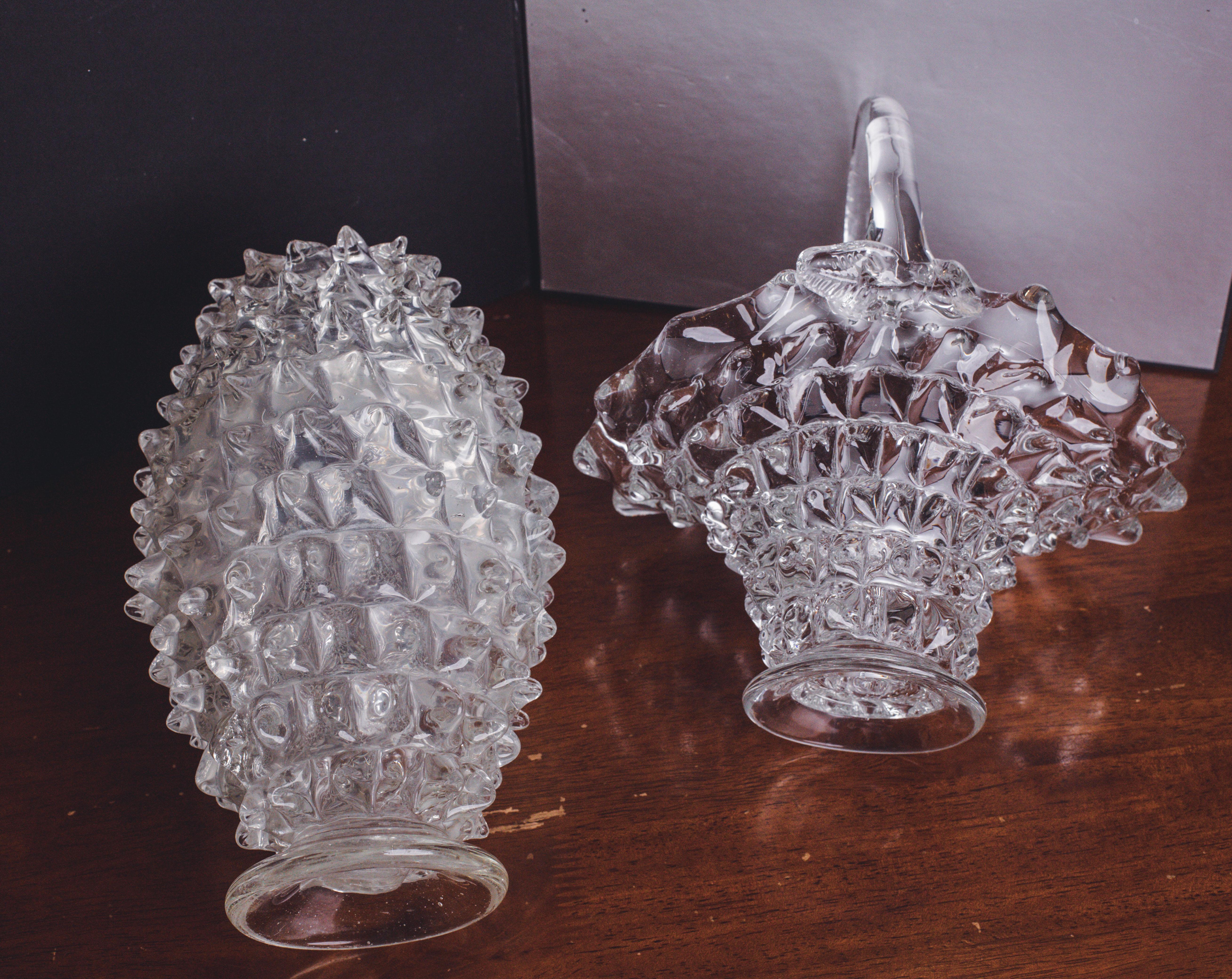 Set of 2 Ercole Barovier Rostrato Murano Italian Glass Vase for Barovier & Toso For Sale 5