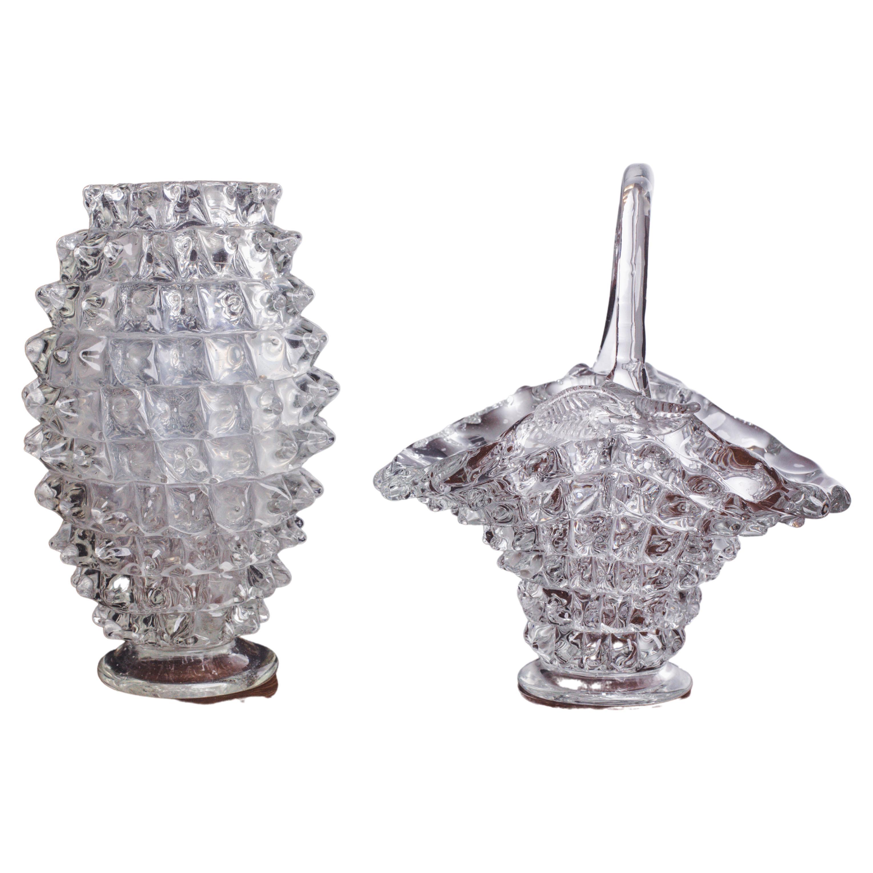 Vase:

Amazing midcentury mouth-blown rostrato crystal Murano glass vase. This wonderful object was produced during the 1940s in Italy by Ercole Barovier for Barovier & Toso.

This masterpiece is a fantastic tribute to the incredible workmanship