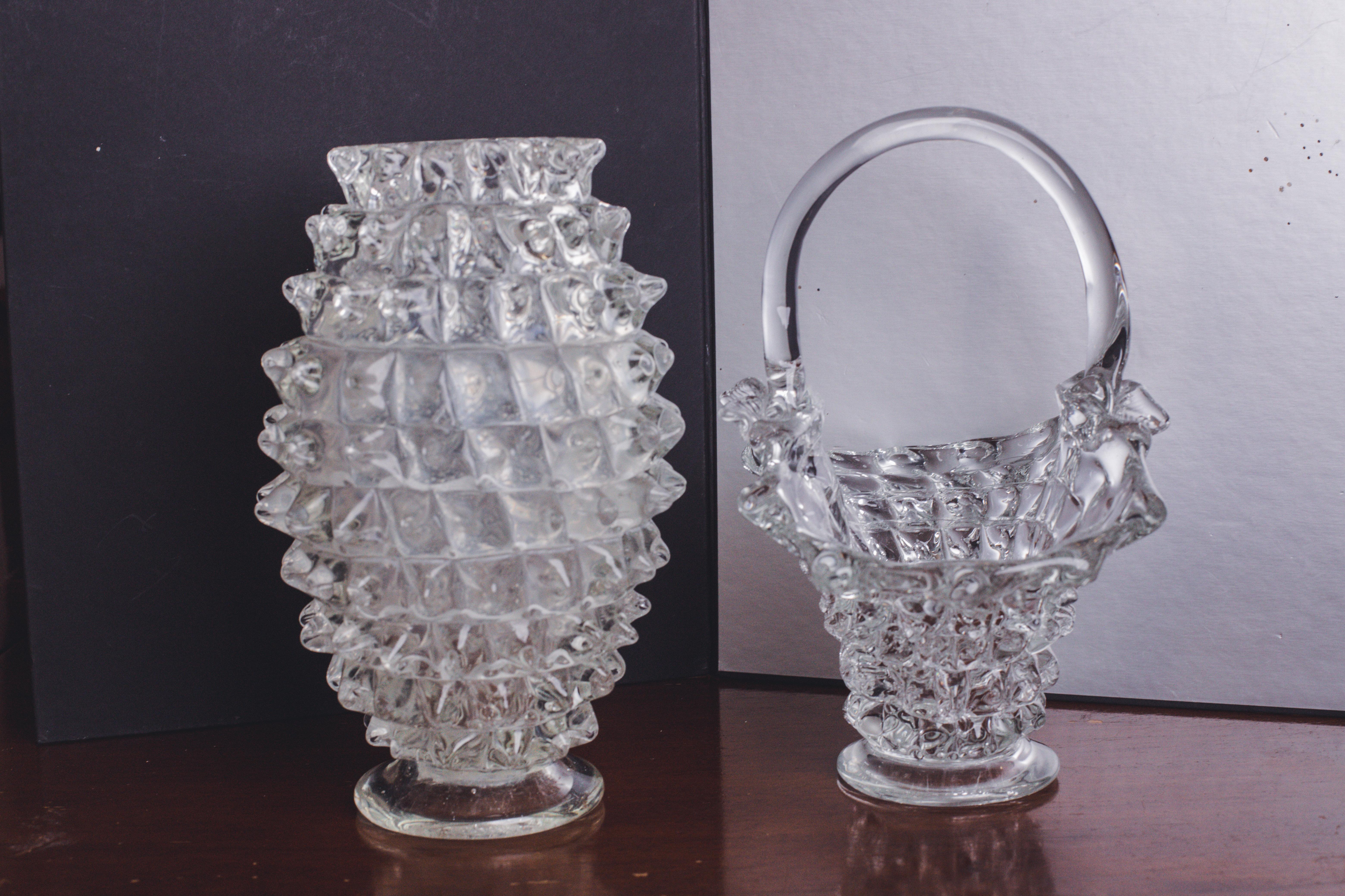 Art Glass Set of 2 Ercole Barovier Rostrato Murano Italian Glass Vase for Barovier & Toso For Sale