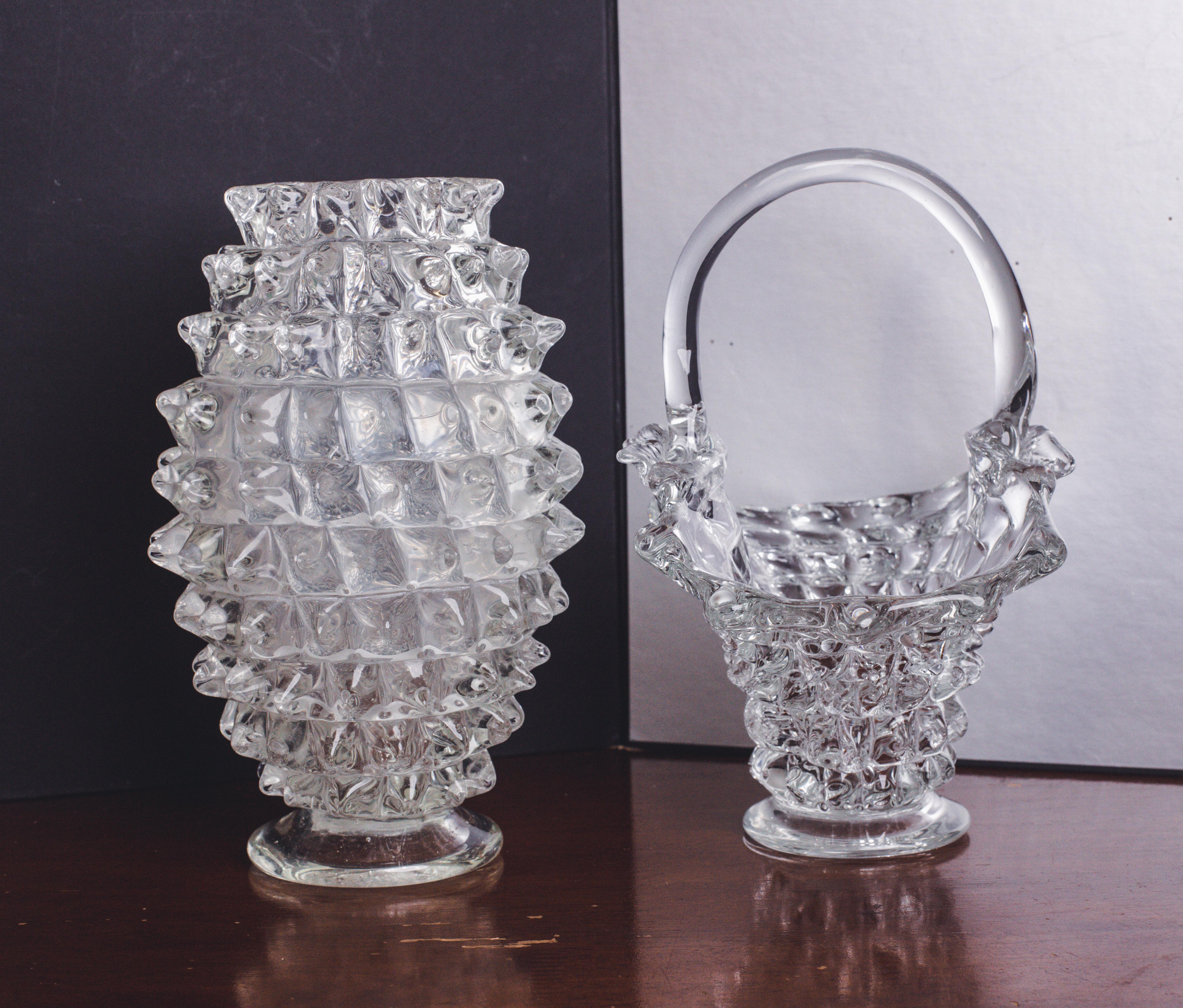 Set of 2 Ercole Barovier Rostrato Murano Italian Glass Vase for Barovier & Toso For Sale 1