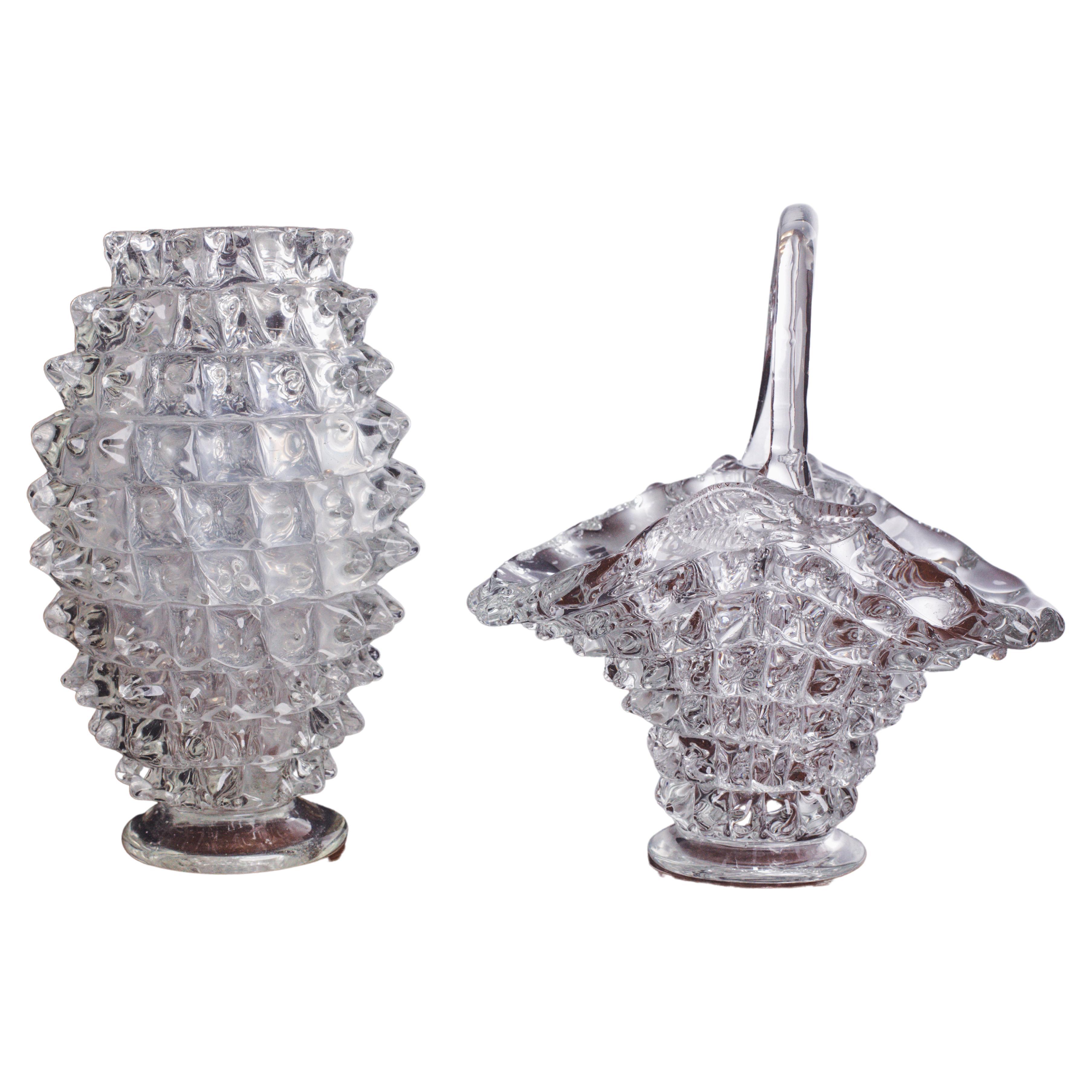 Set of 2 Ercole Barovier Rostrato Murano Italian Glass Vase for Barovier & Toso For Sale