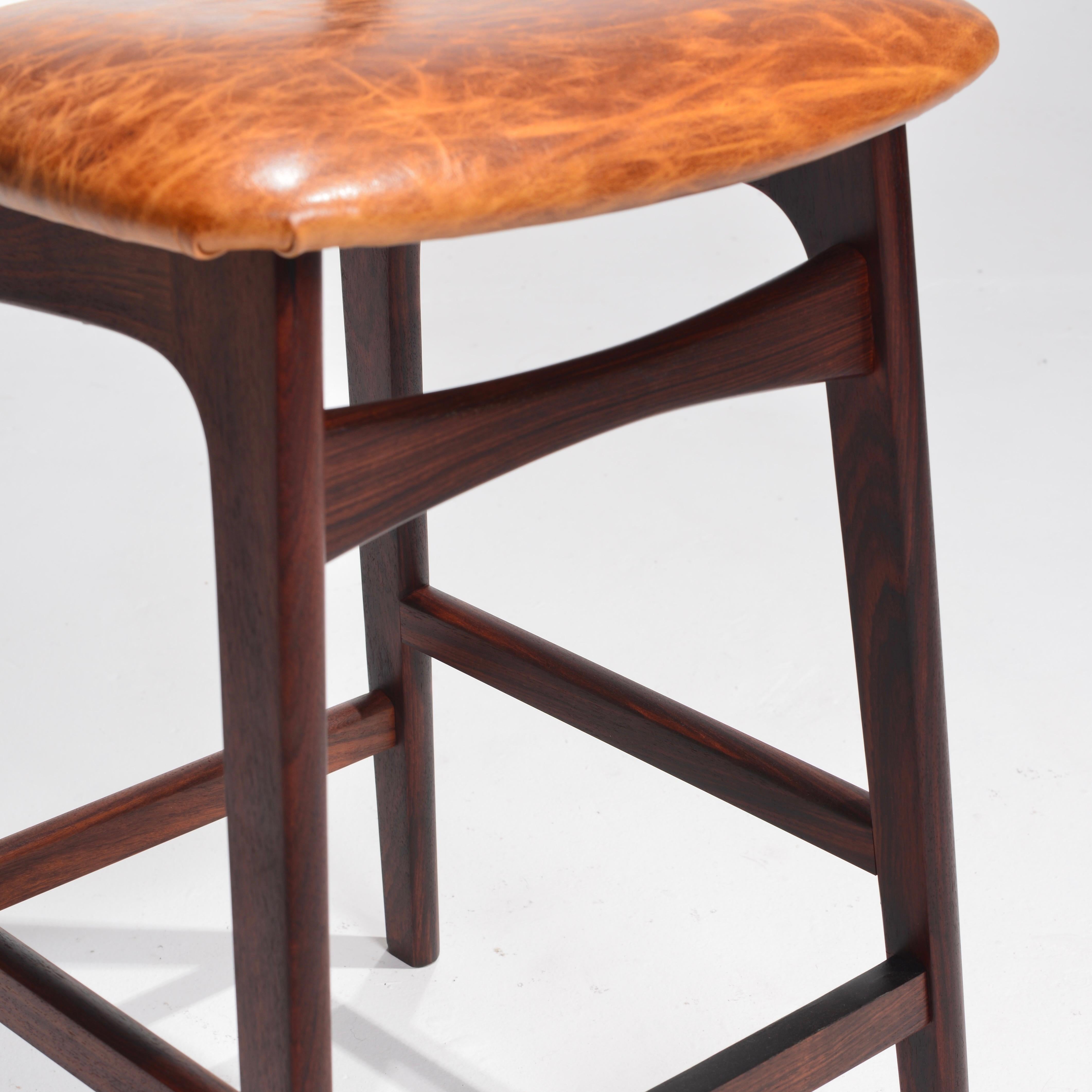 Set of 2 Erik Buck Mid Century Danish Modern Rosewood Counter Stools For Sale 11