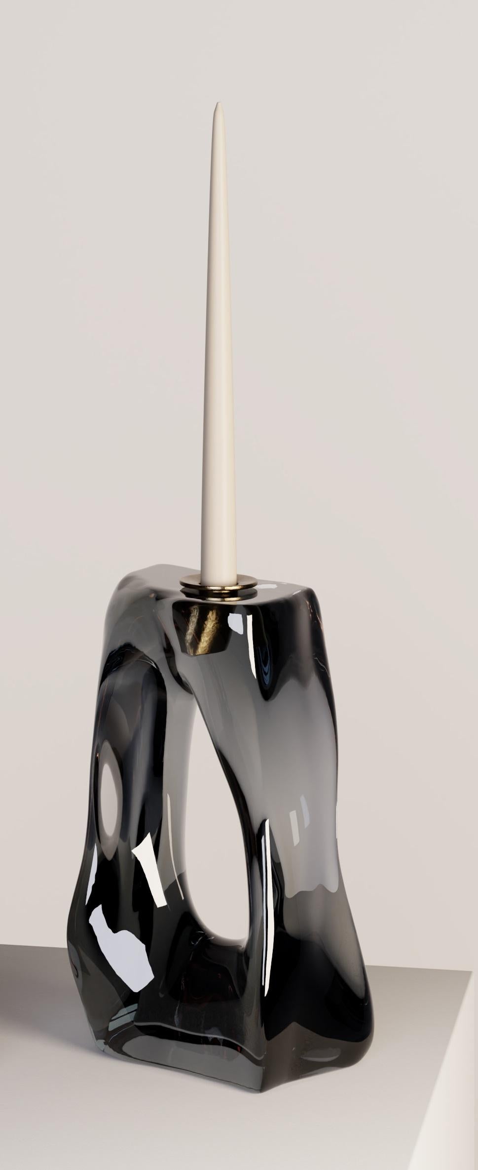 English Set Of 2 Eroded Resin Candlesticks by Three One Four Studio For Sale