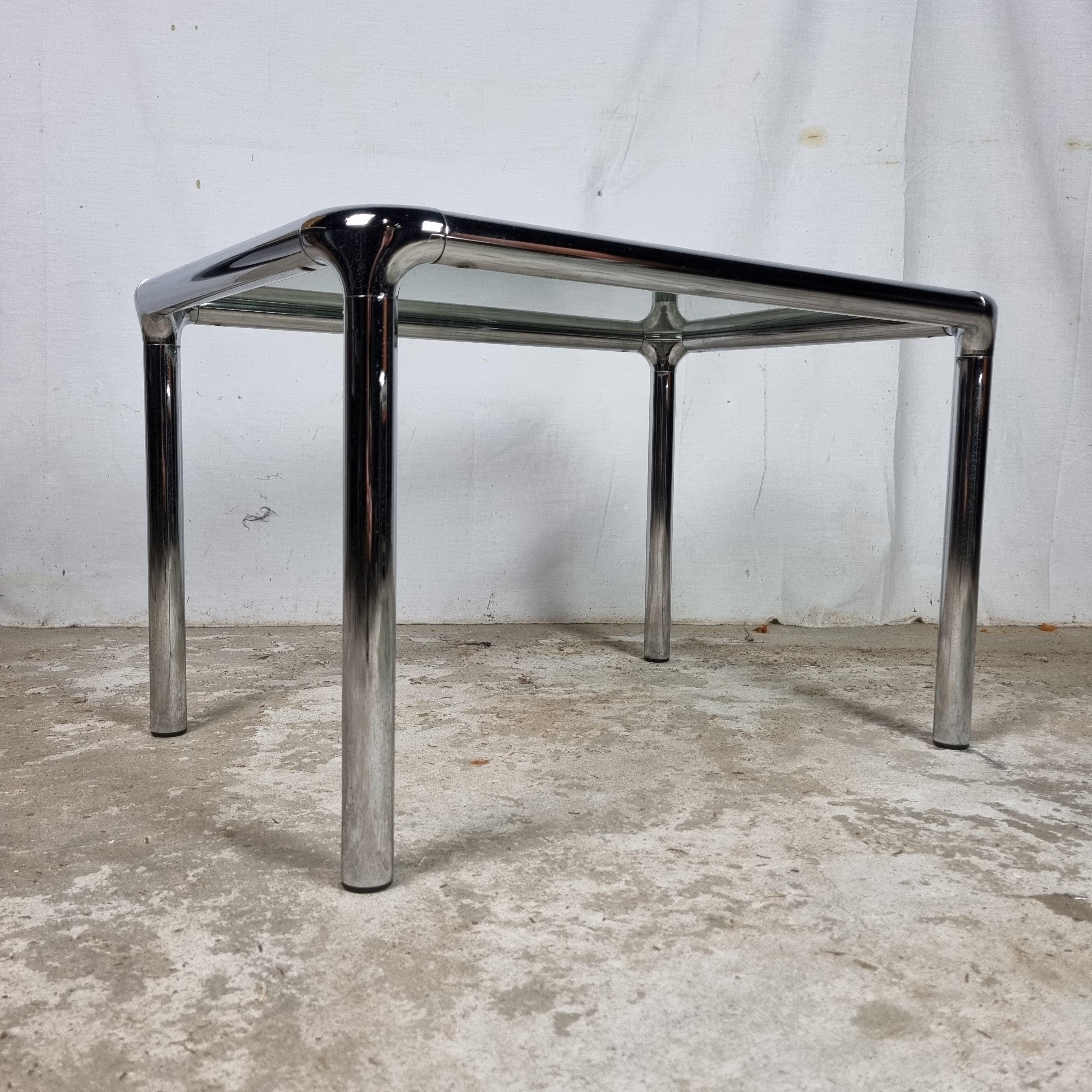 Set of 2 Etienne Fermigier vintage chrome & smoked glass coffee tables 7