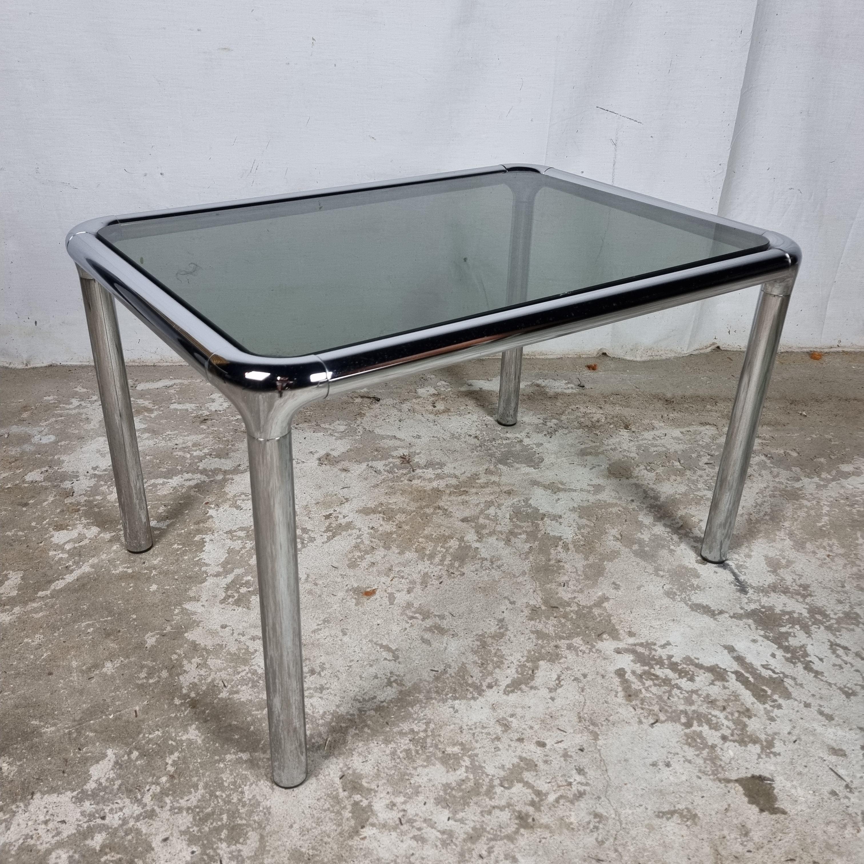 Set of 2 Etienne Fermigier vintage chrome & smoked glass coffee tables 8