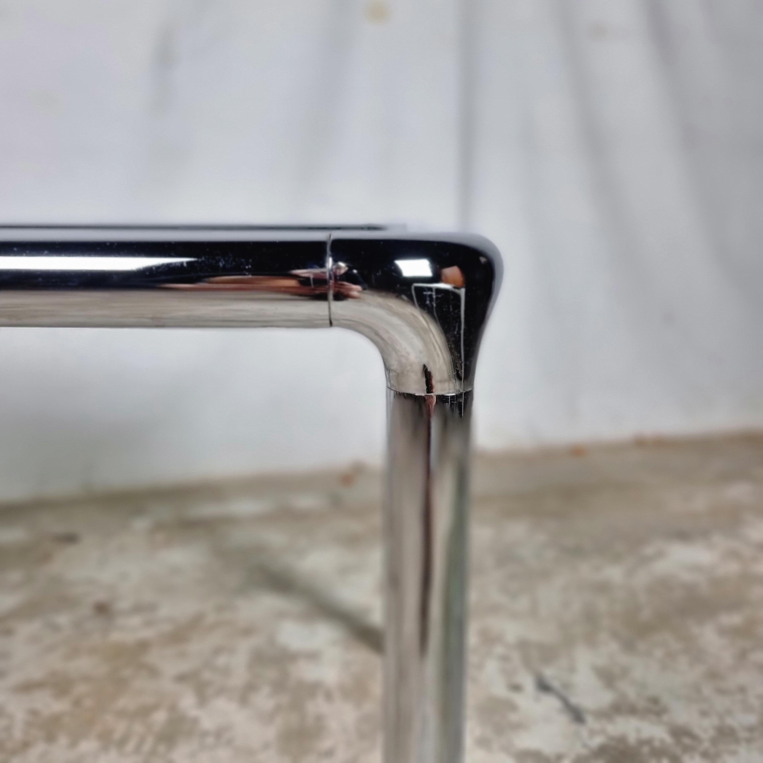 Set of 2 Etienne Fermigier vintage chrome & smoked glass coffee tables 11