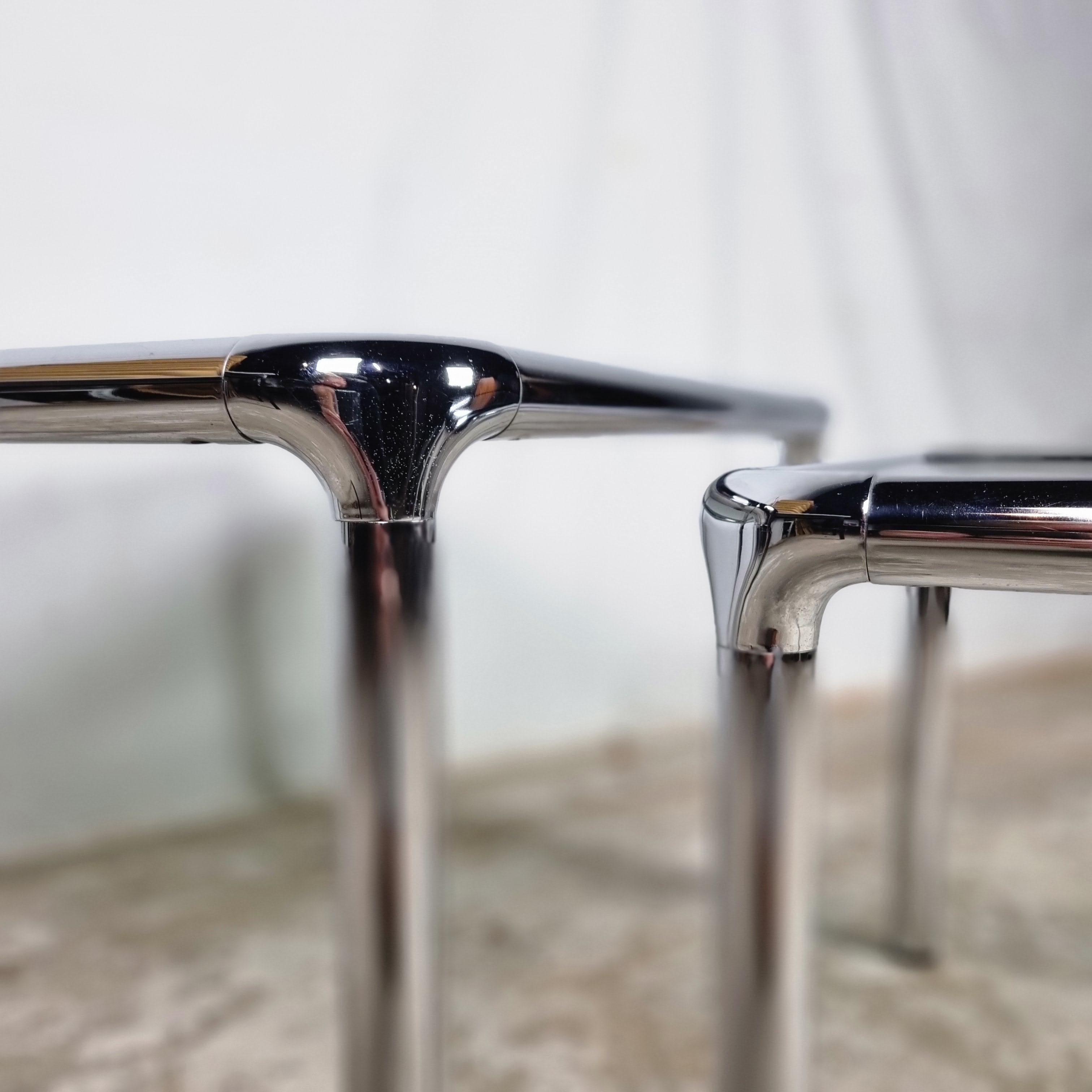 Mid-Century Modern Set of 2 Etienne Fermigier vintage chrome & smoked glass coffee tables