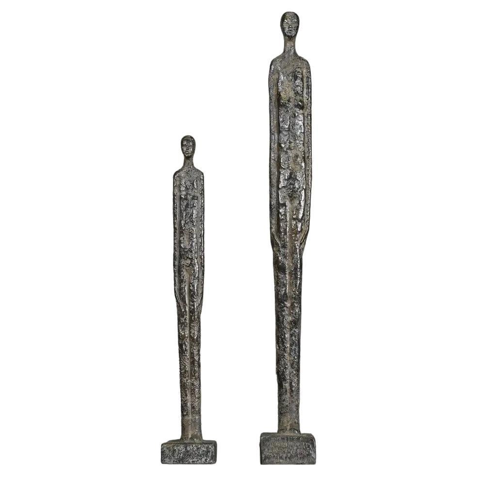 Set of 2 Etruscan Shadow Statuettes in Bronze, Italian Antique Style