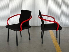 Set of 2 Ettore Sottsass Mandarin Chairs by Knoll - Black + Red Post Modern