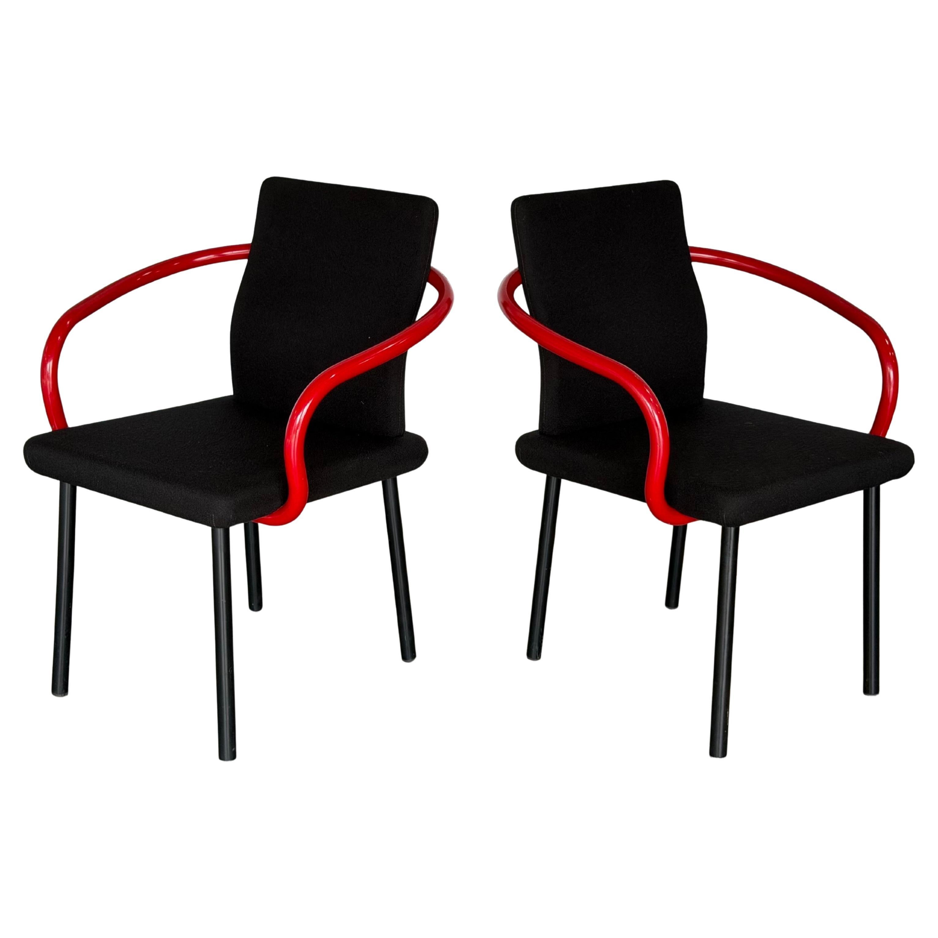 Set of 2 Ettore Sottsass Mandarin Chairs by Knoll - Black + Red Post Modern