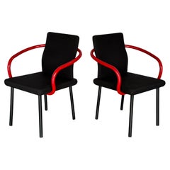 Set of 2 Ettore Sottsass Mandarin Chairs by Knoll - Black + Red Post Modern