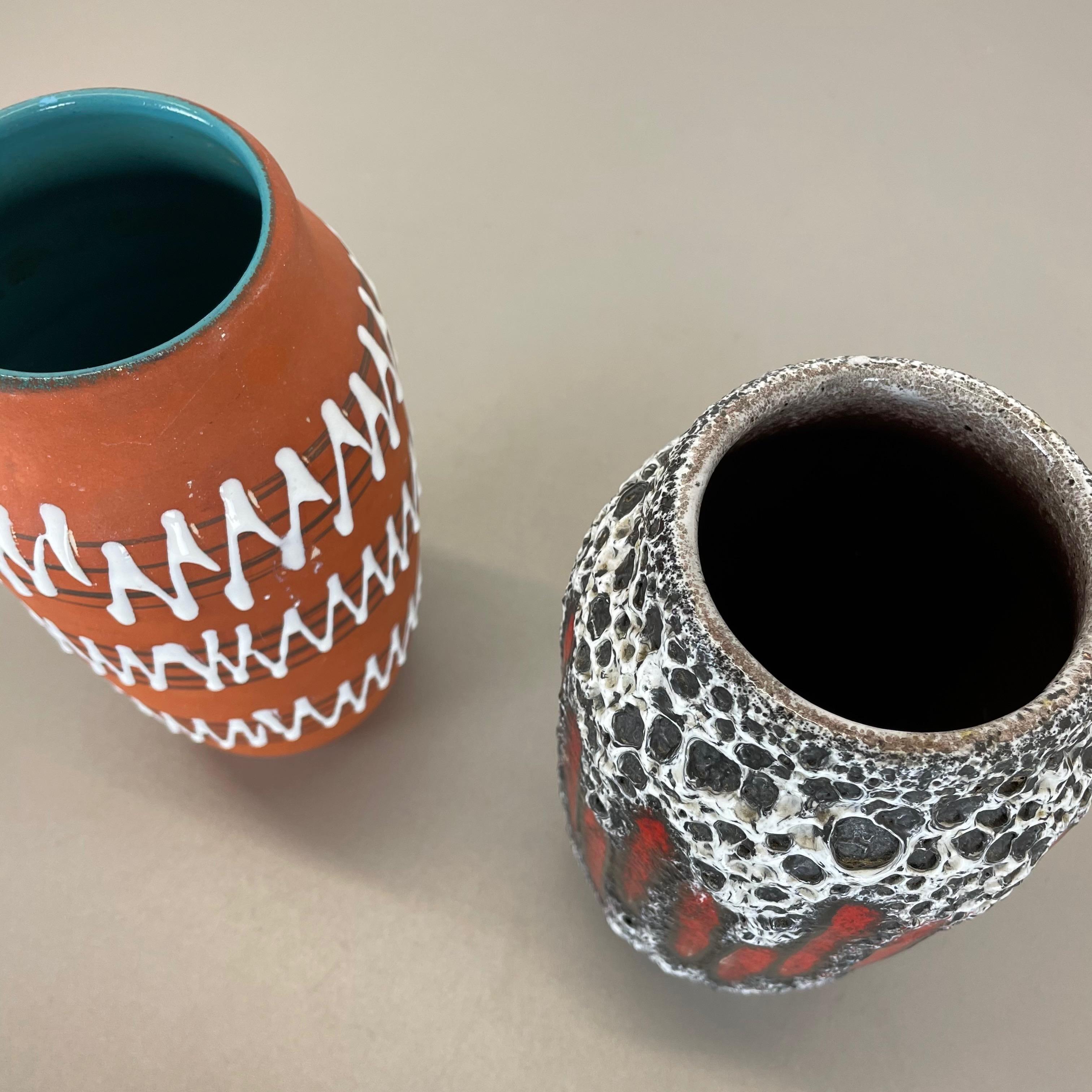 Set of 2 Extraordinary Zig Zag Pottery Fat Lava Vase by Scheurich, Germany, 1970 12
