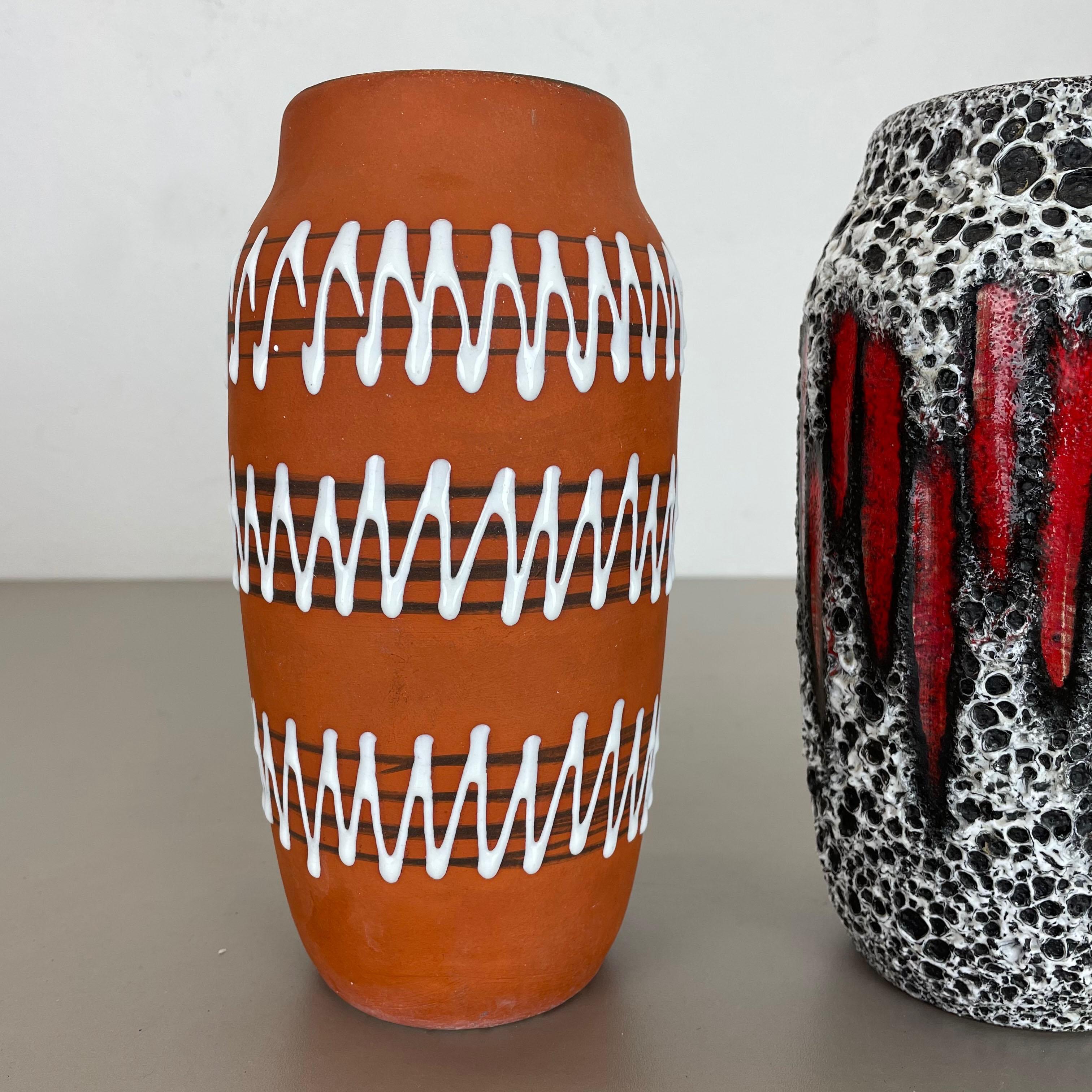 20th Century Set of 2 Extraordinary Zig Zag Pottery Fat Lava Vase by Scheurich, Germany, 1970