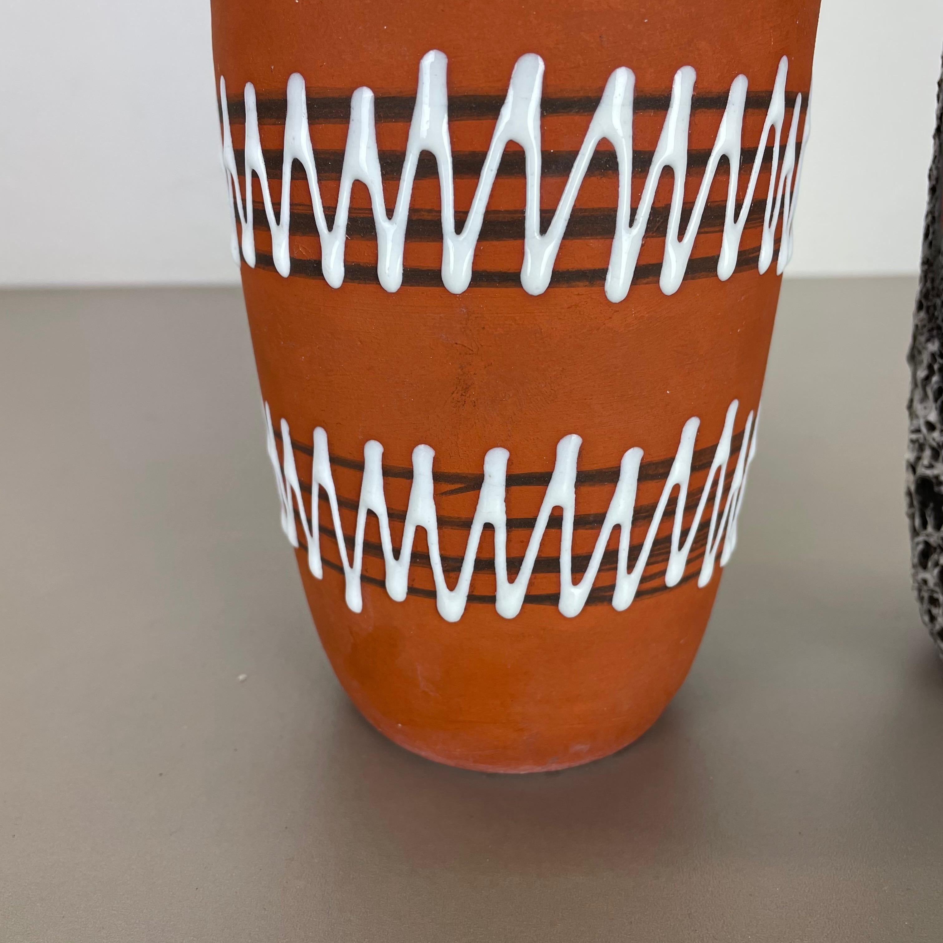 Ceramic Set of 2 Extraordinary Zig Zag Pottery Fat Lava Vase by Scheurich, Germany, 1970