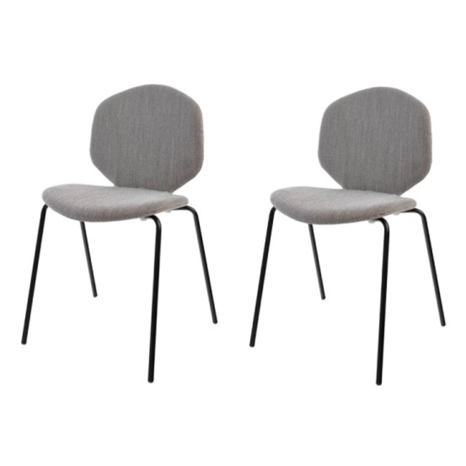 Set of 2 fabric LouLou chairs by Shin Azumi
Materials: Base in black or white or chromed lacquered metal, seat and back in natural oak veneer or black or white stained. Upholstered seat and backrest covered with fabric on polyurethane