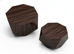 Conjunto de 2 Mesas de centro facetadas en chapa de madera de ébano de Macassar