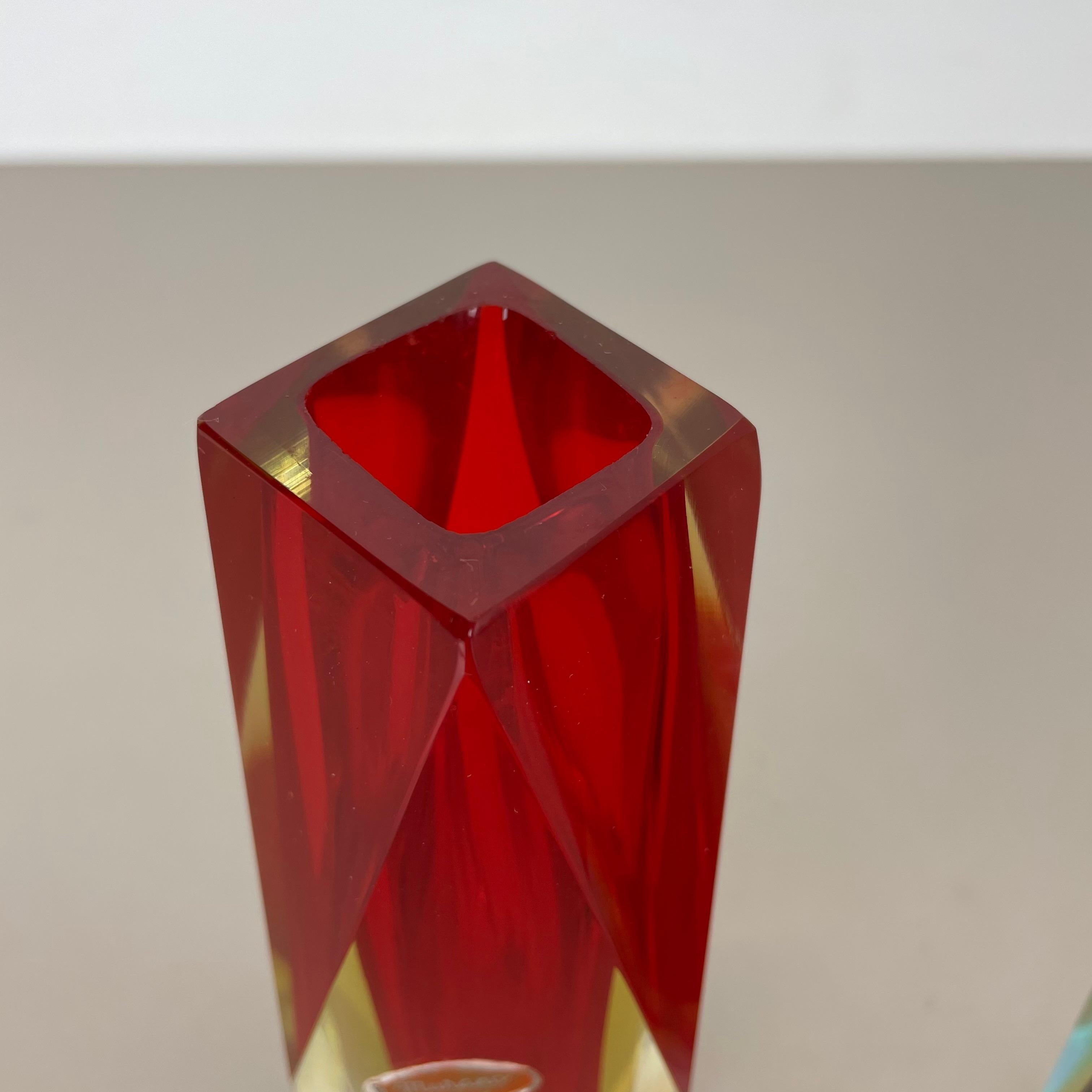 Set of 2 Faceted Murano Glass Sommerso Vase Designed by Flavio Poli Italy, 1970s For Sale 1