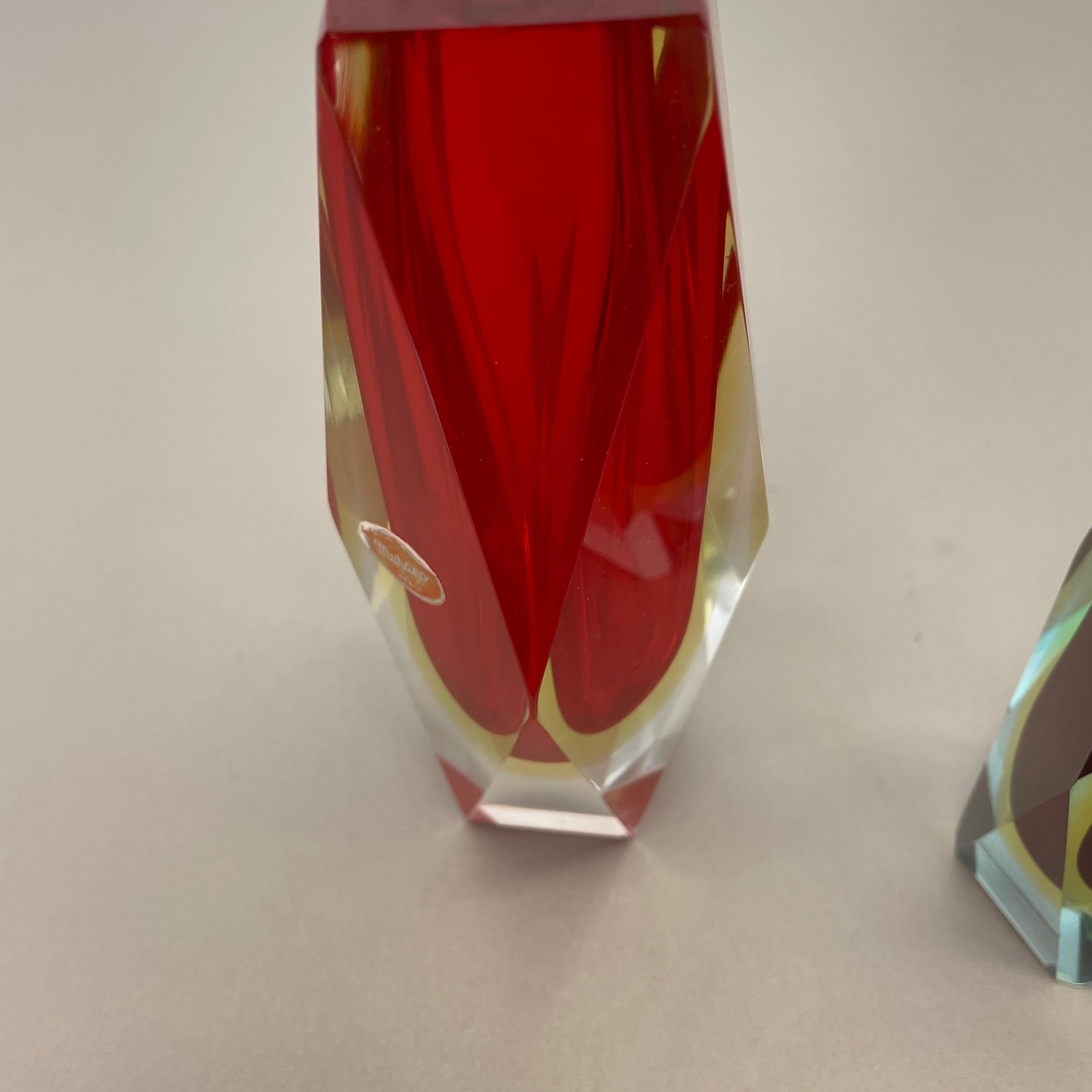 Set of 2 Faceted Murano Glass Sommerso Vase Designed by Flavio Poli Italy, 1970s For Sale 3
